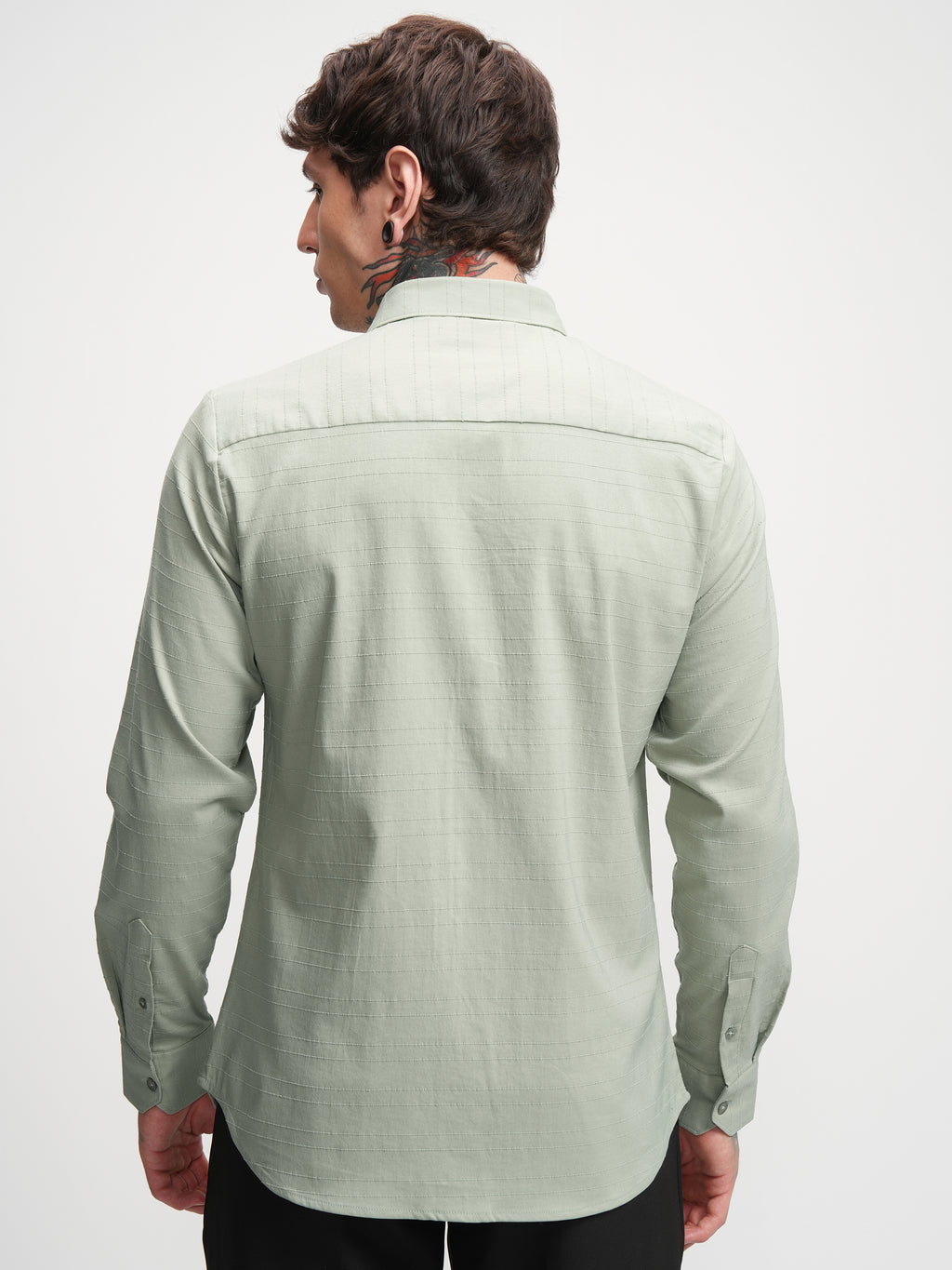 Highlander Men Green Self Design Slim Fit Casual Shirt - Green - Image 3