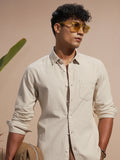 Highlander Men Cream Solid Slim Fit Casual Shirt - Cream - Image 1