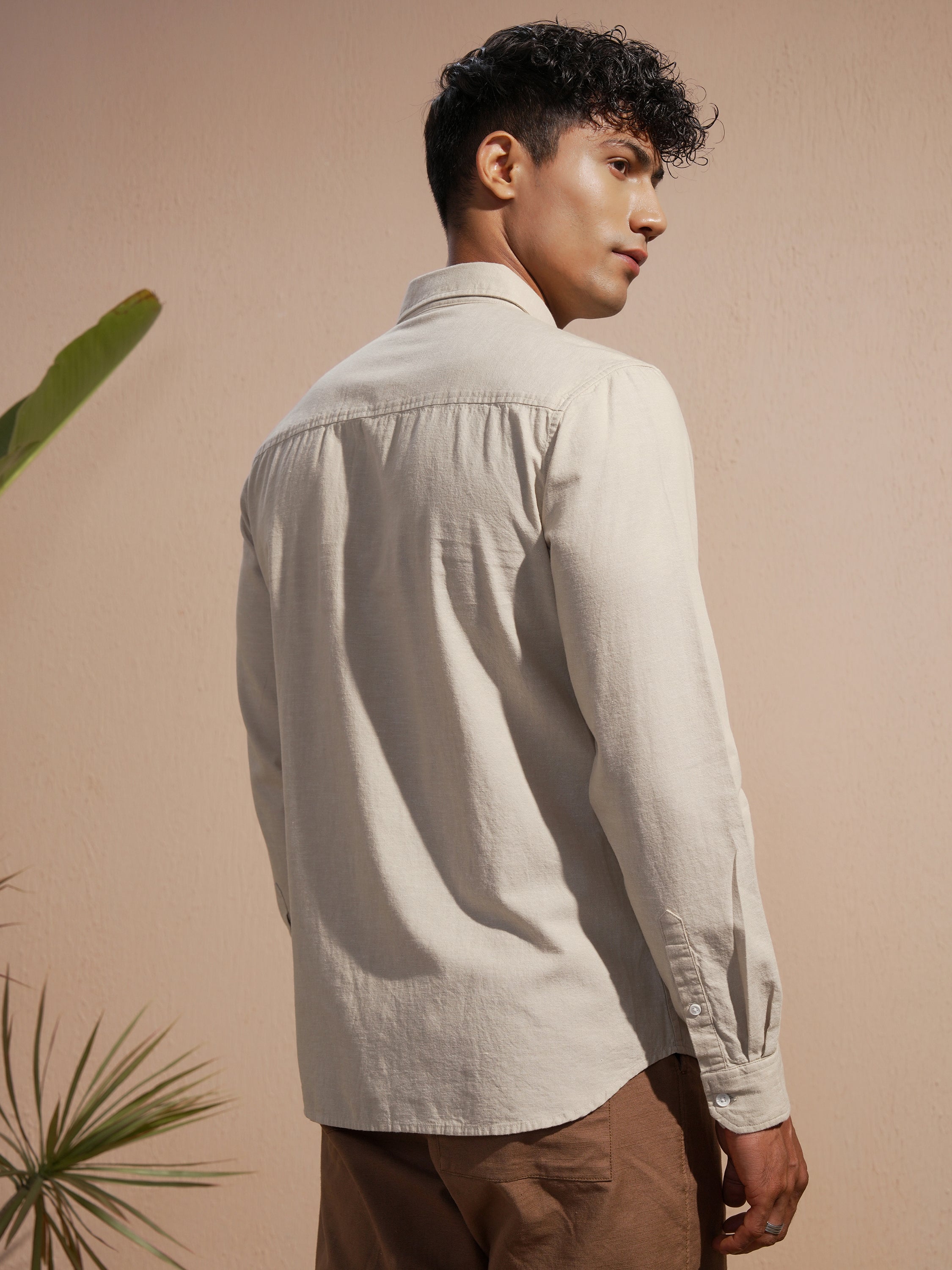 Highlander Men Cream Solid Slim Fit Casual Shirt - Cream - Image 3