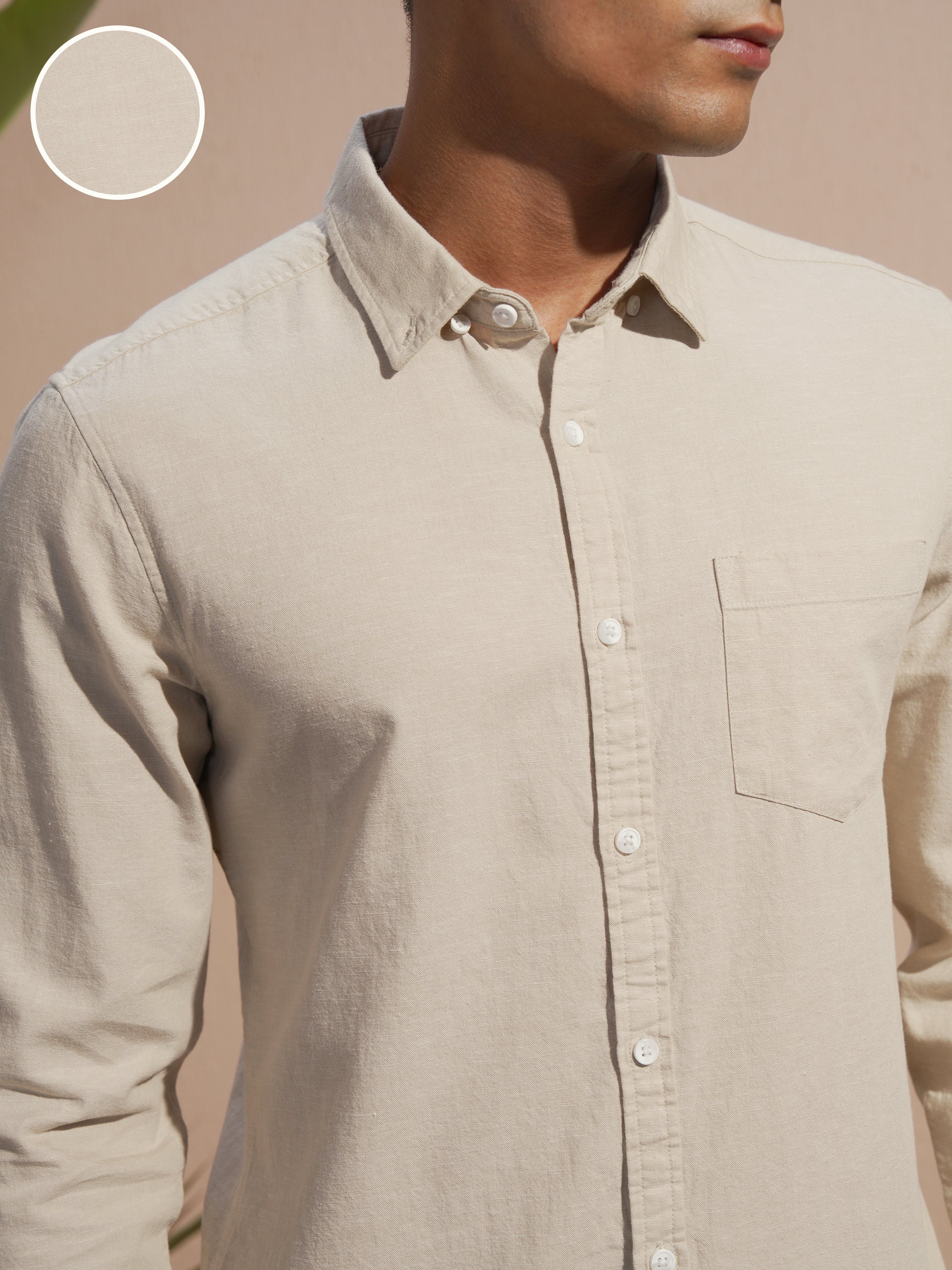 Highlander Men Cream Solid Slim Fit Casual Shirt - Cream - Image 5