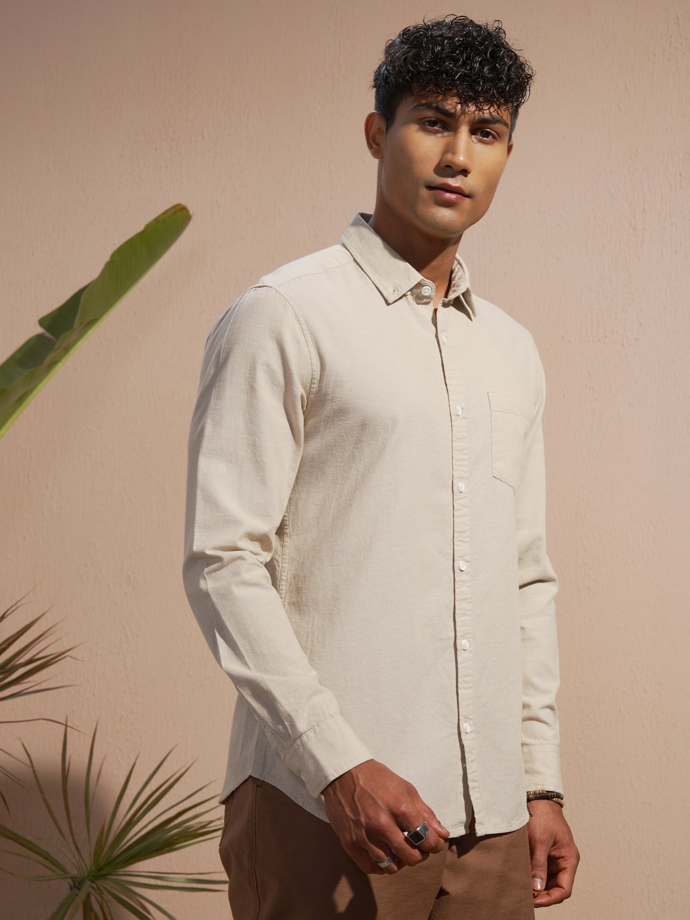 Highlander Men Cream Solid Slim Fit Casual Shirt - Cream - Image 6
