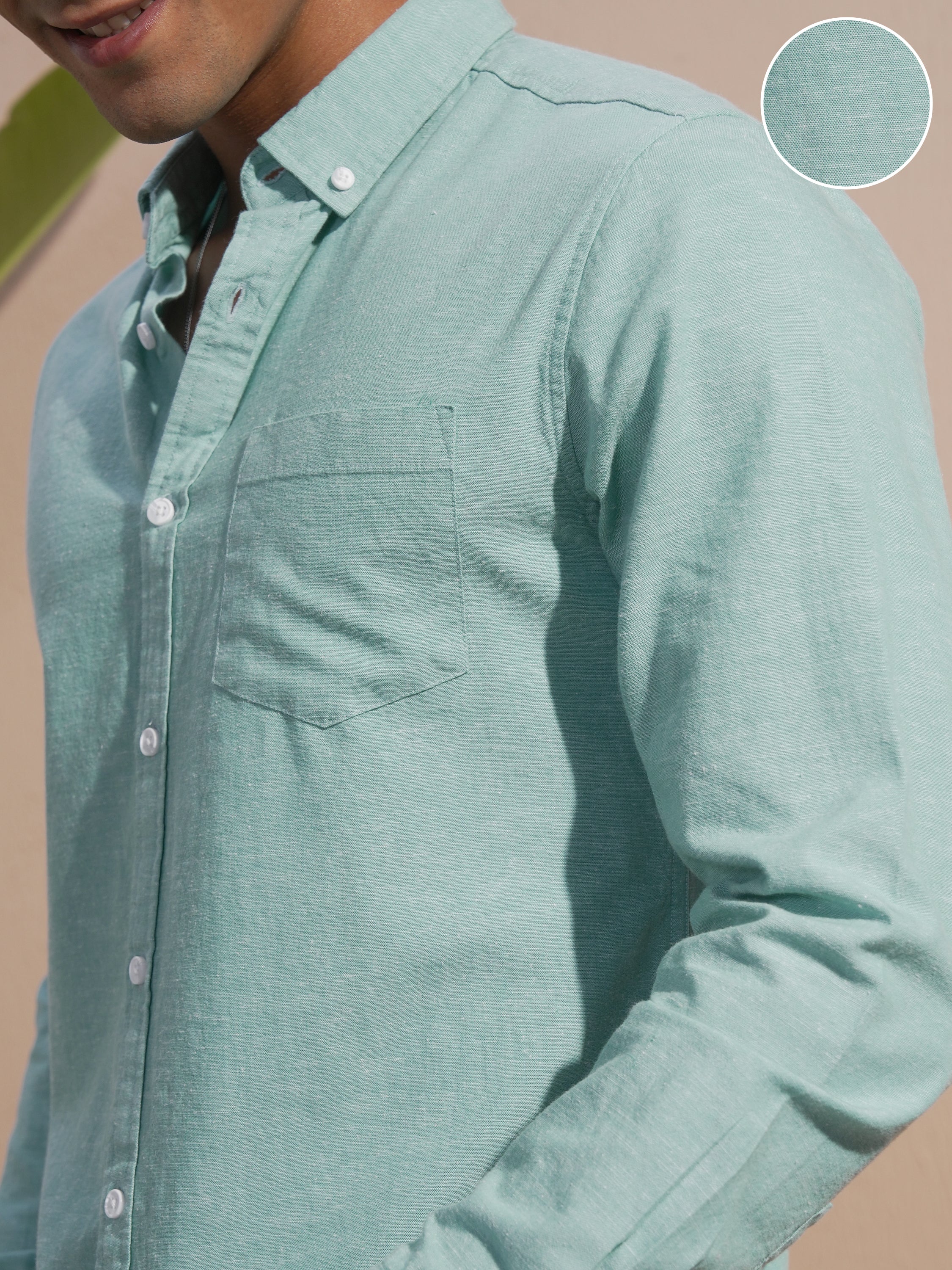 Highlander Men Green Solid Slim Fit Casual Shirt - Green - Image 5
