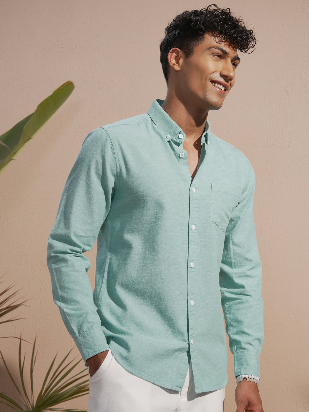 Highlander Men Green Solid Slim Fit Casual Shirt - Green - Image 6