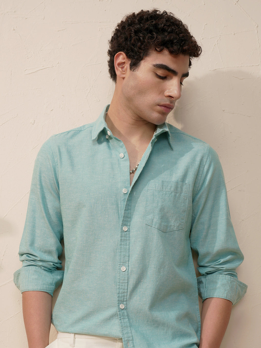Highlander Men Blue Self Design Slim Fit Casual Shirt - Blue - Image 1