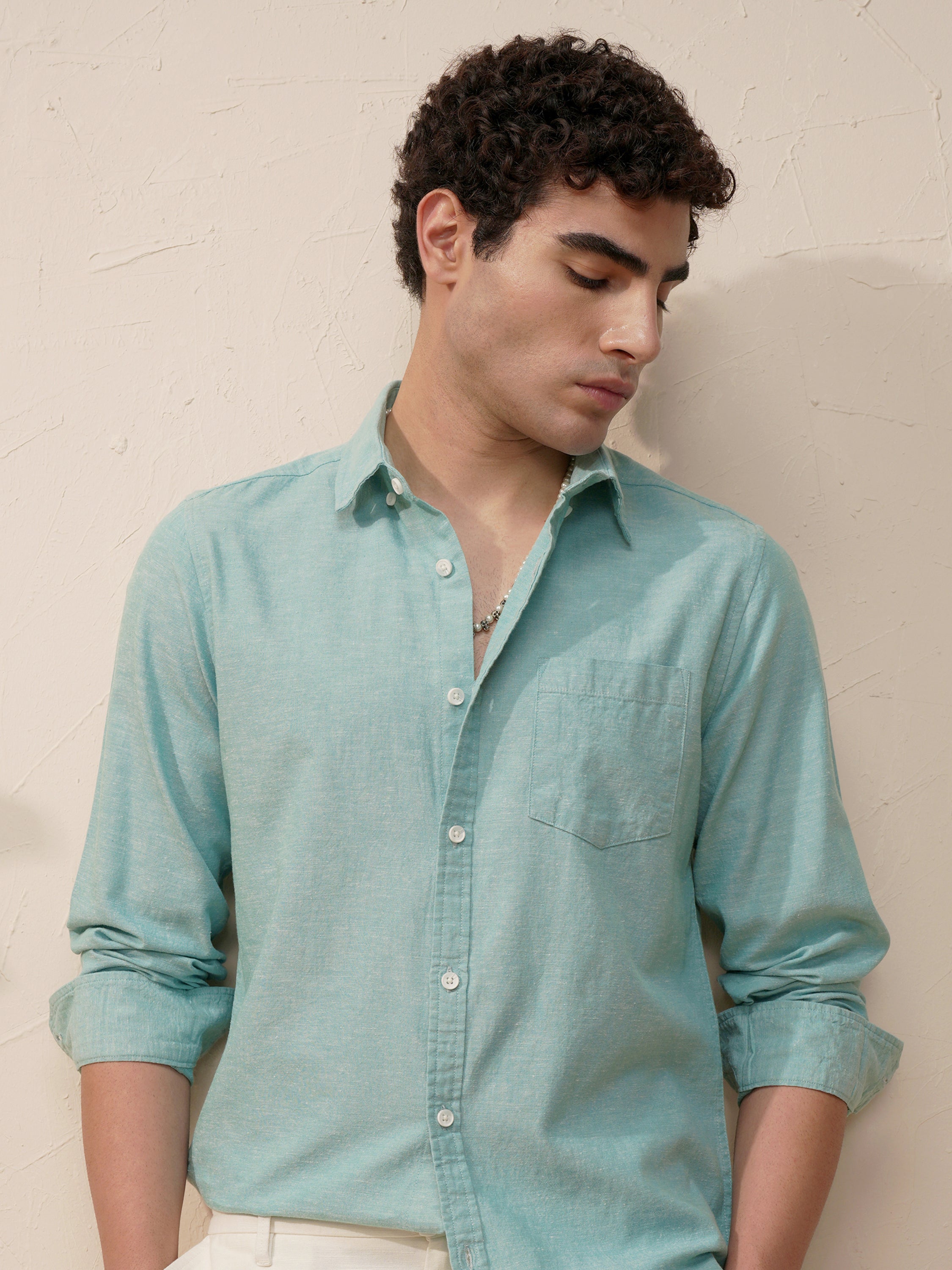 Highlander Men Blue Self Design Slim Fit Casual Shirt - Blue - Image 1