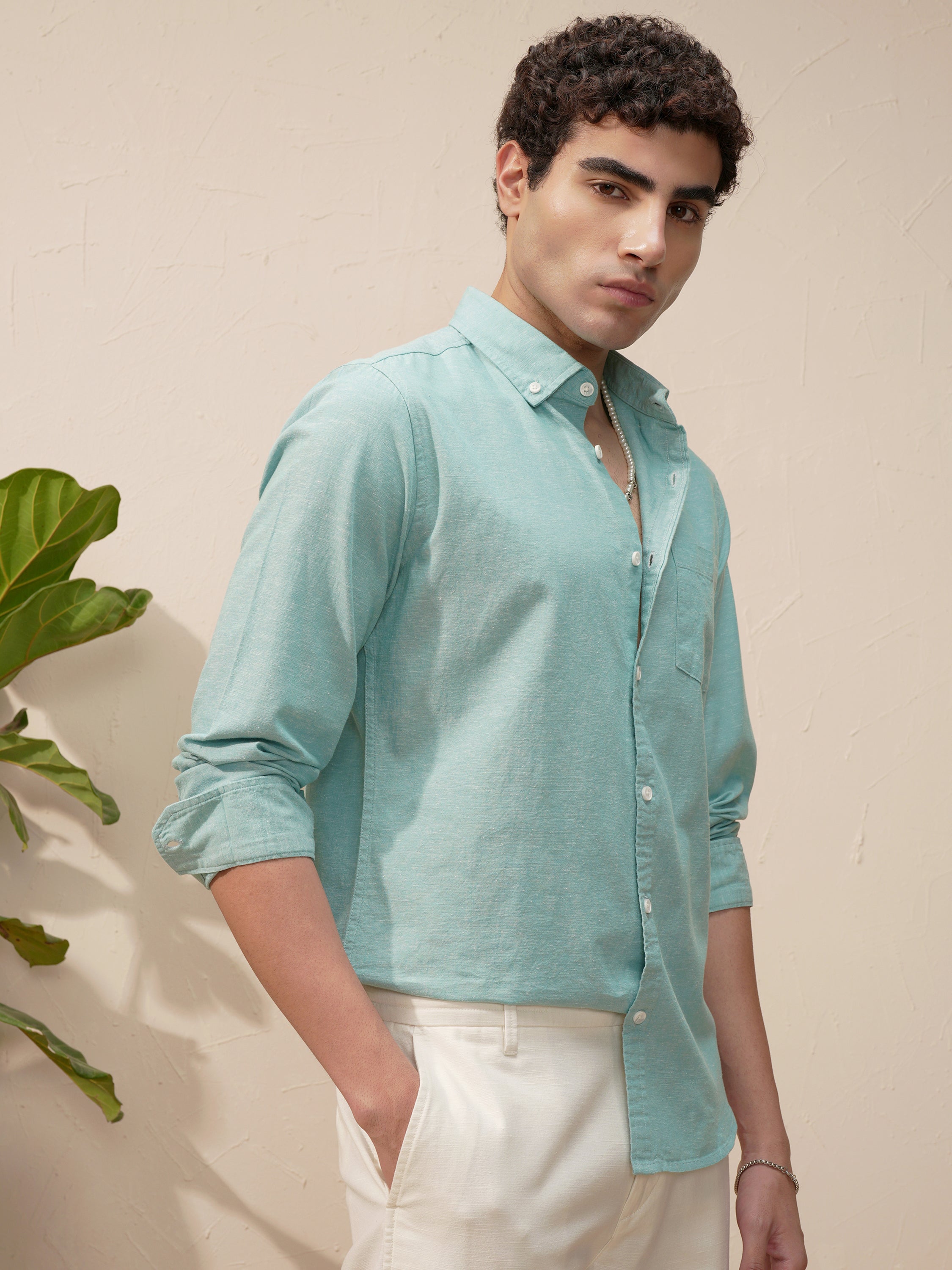 Highlander Men Blue Self Design Slim Fit Casual Shirt - Blue - Image 6