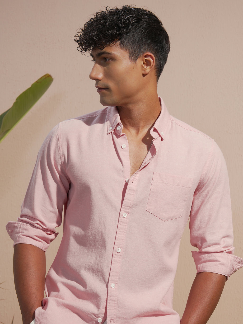 Highlander Men Pink Solid Slim Fit Casual Shirt - Pink - Image 1