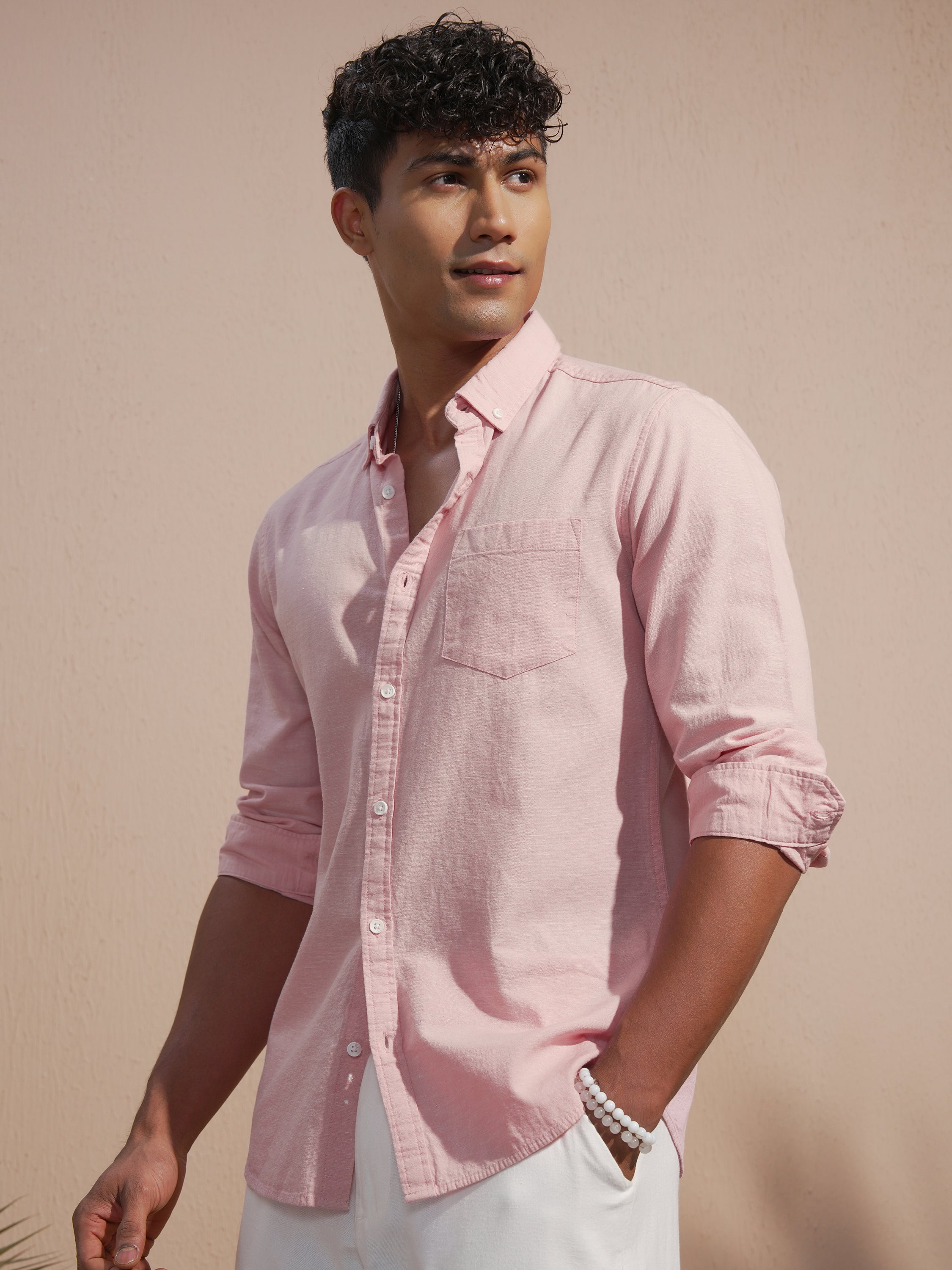 Highlander Men Pink Solid Slim Fit Casual Shirt - Pink - Image 4