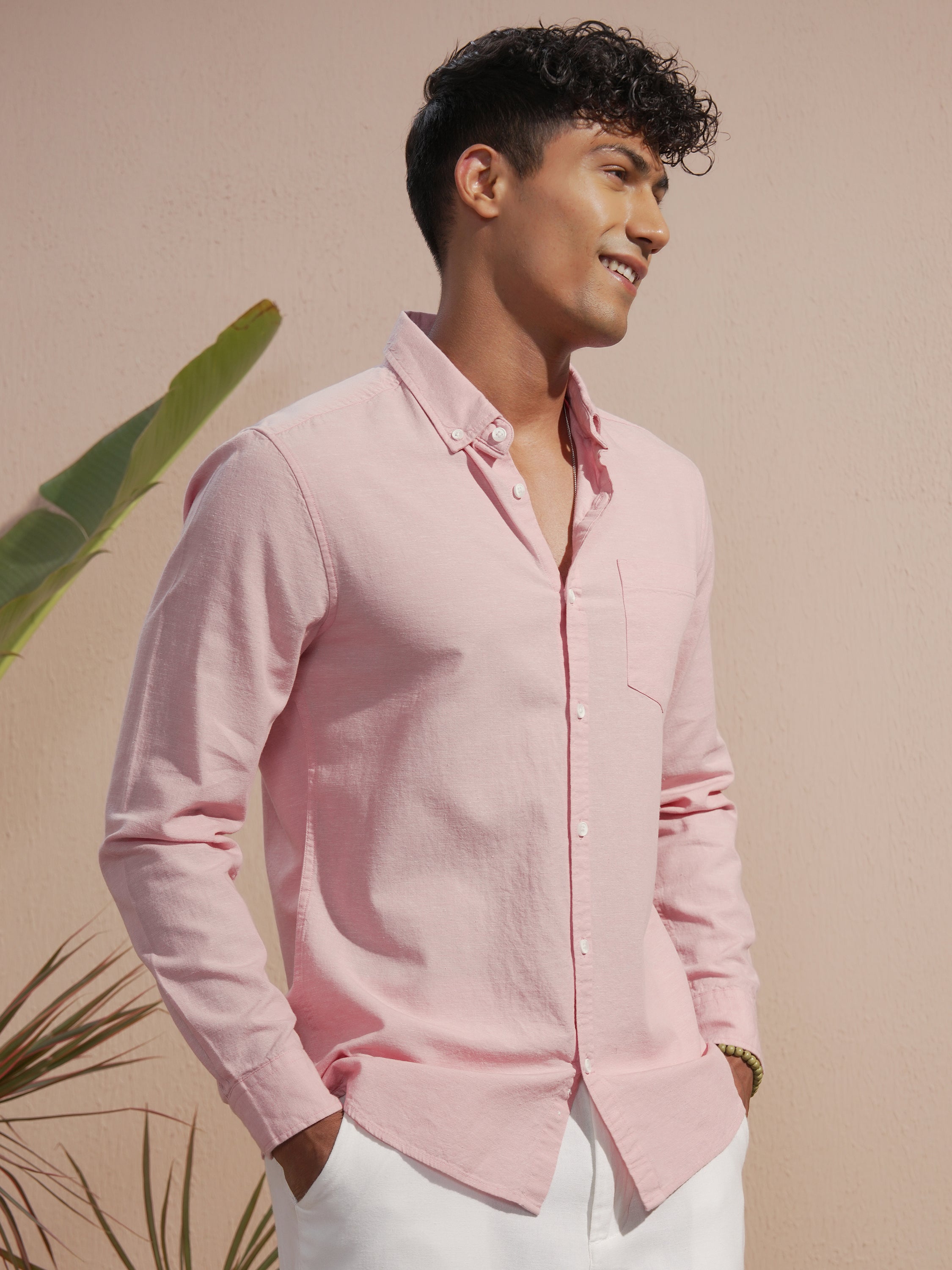 Highlander Men Pink Solid Slim Fit Casual Shirt - Pink - Image 6