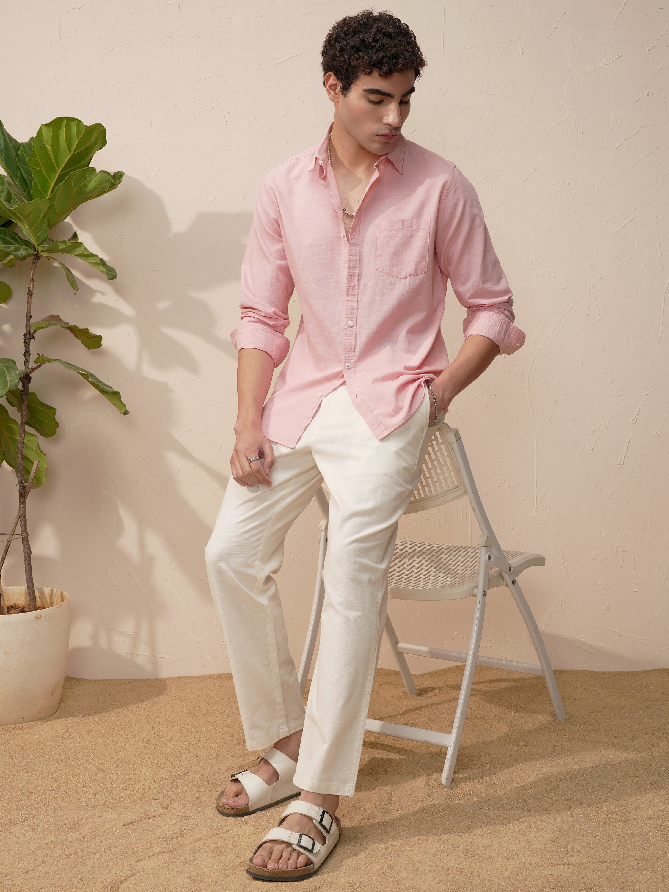 Highlander Men Pink Self Design Slim Fit Casual Shirt - Pink - Image 2