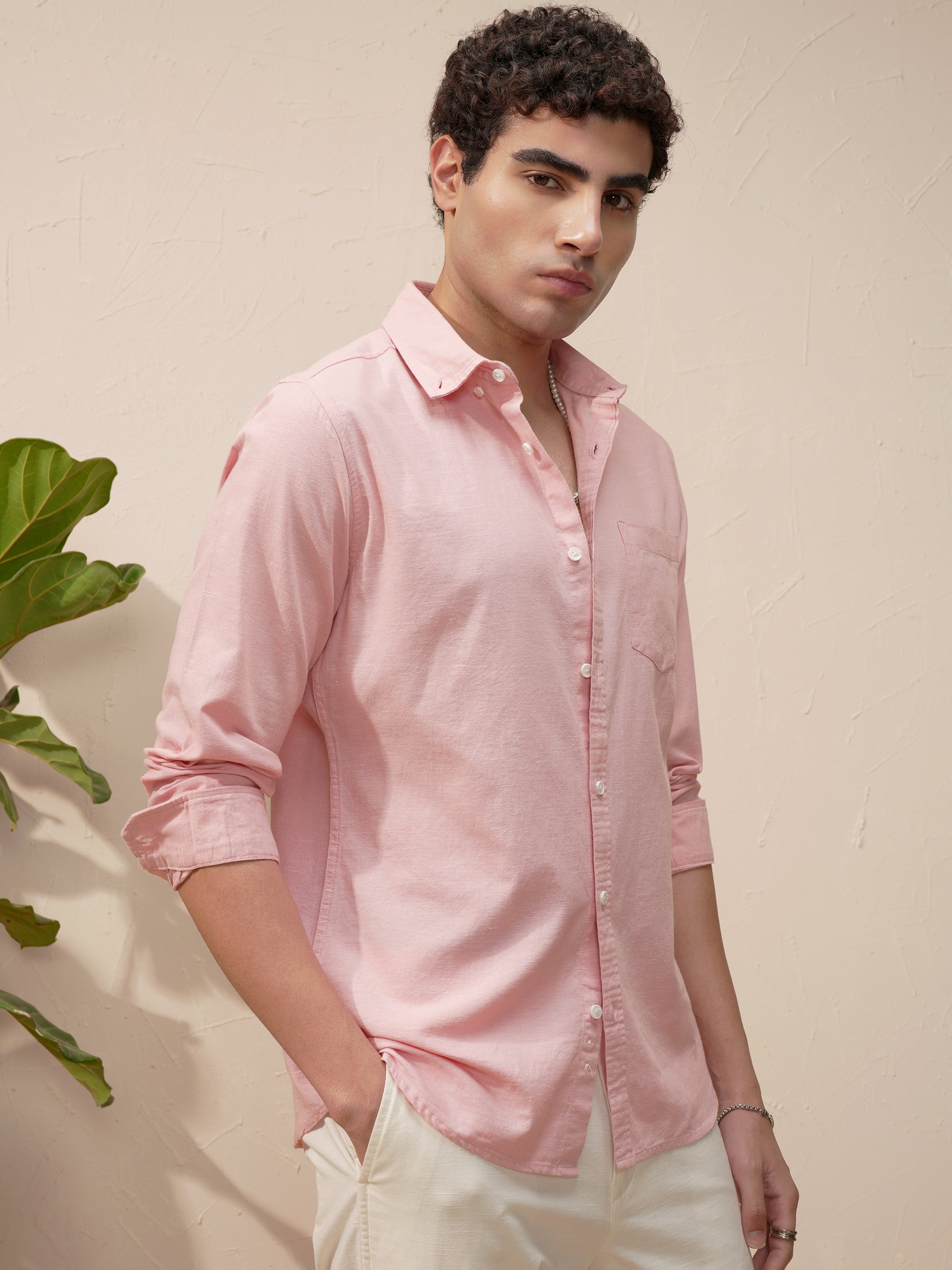 Highlander Men Pink Self Design Slim Fit Casual Shirt - Pink - Image 6