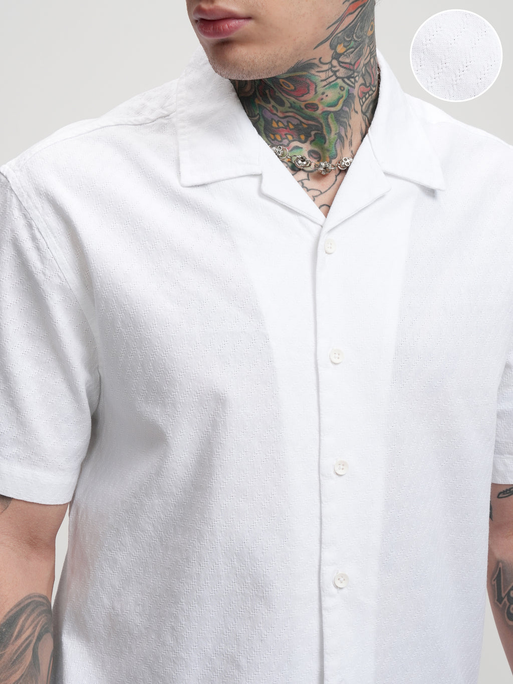 Highlander Men White Self Design Relaxed Fit Casual Shirt - White - Image 5