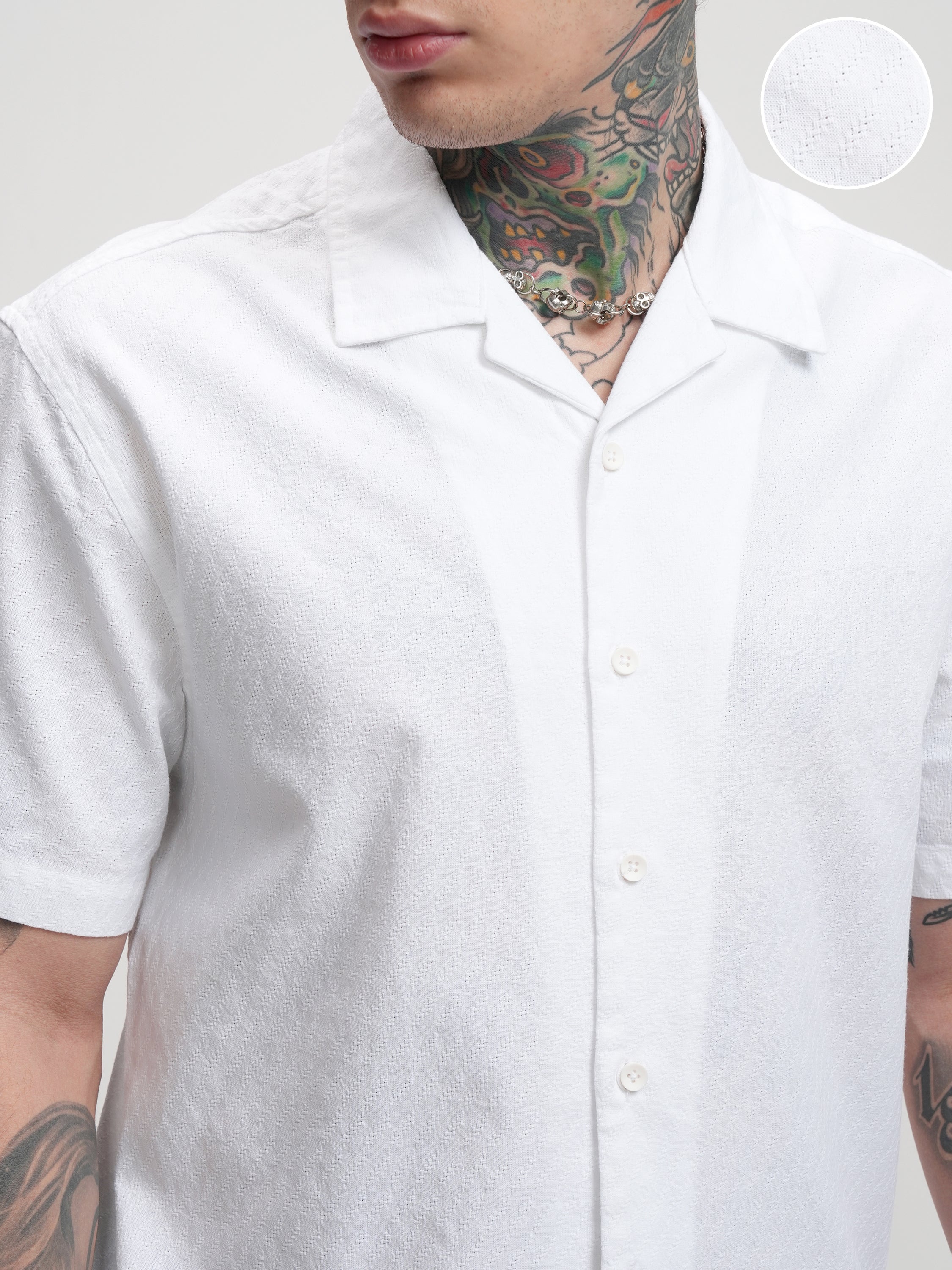 Highlander Men White Self Design Relaxed Fit Casual Shirt - White - Image 5