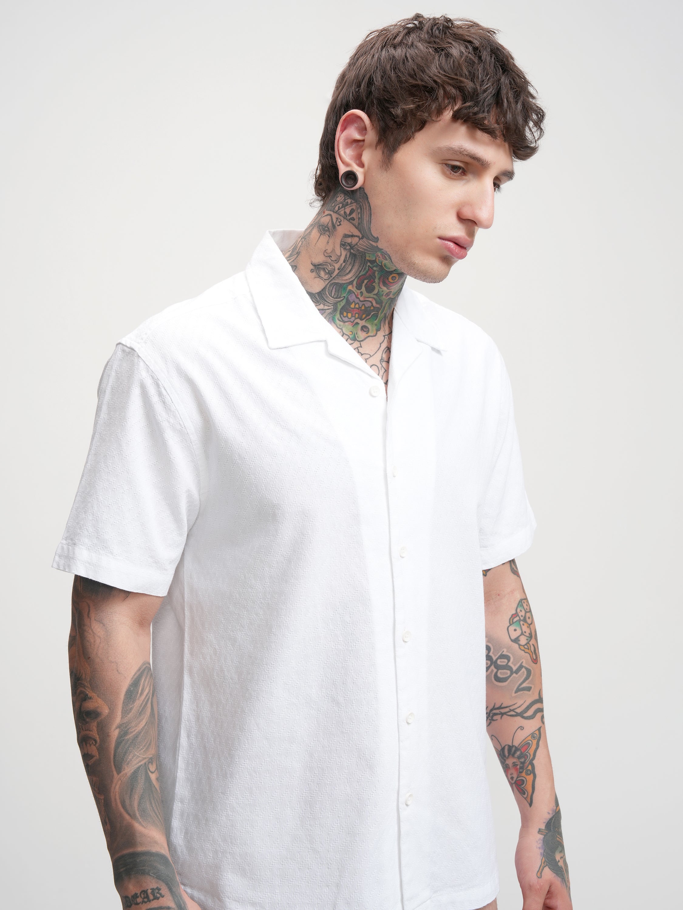 Highlander Men White Self Design Relaxed Fit Casual Shirt - White - Image 6