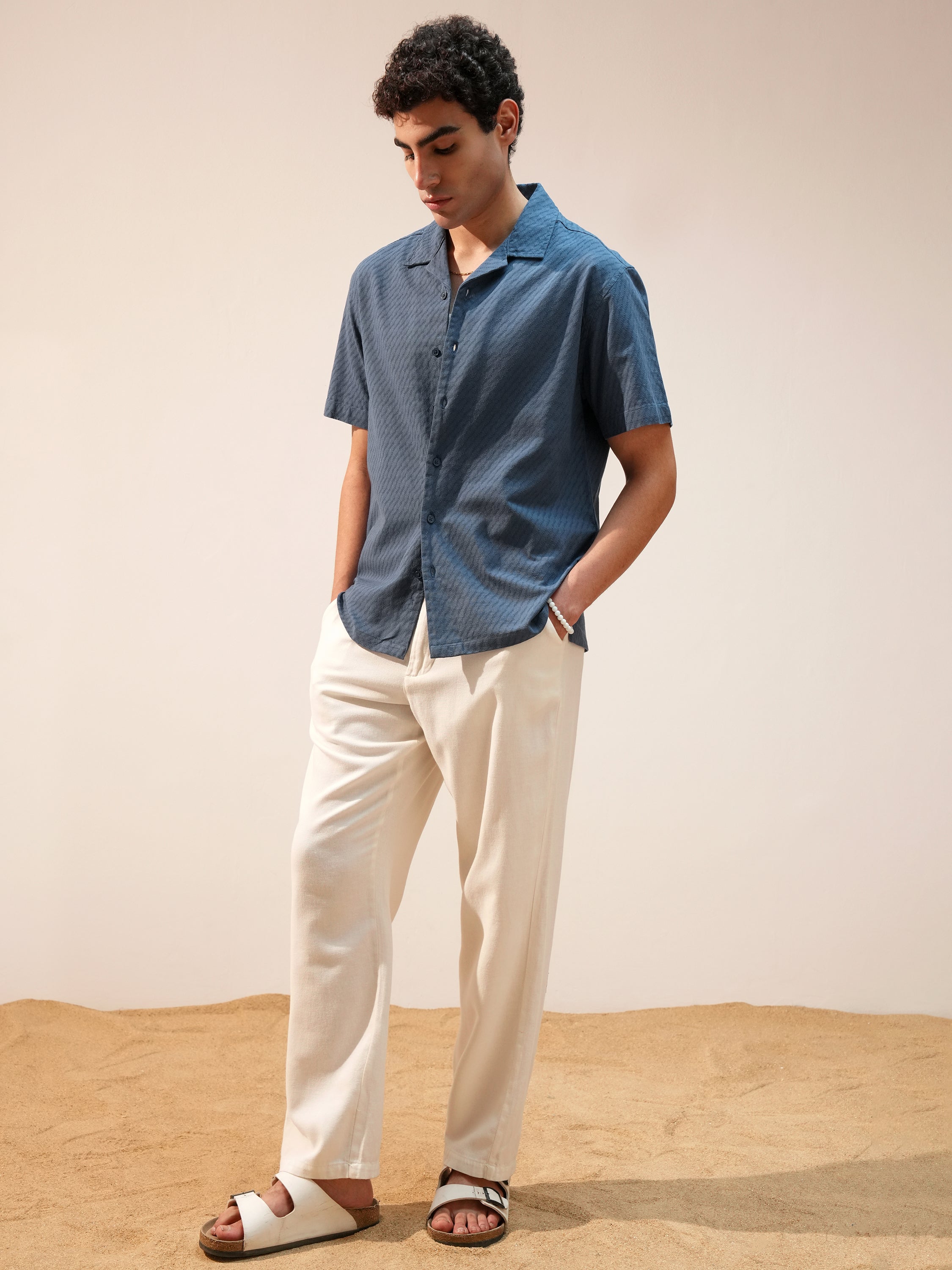 Highlander Men Blue Self Design Relaxed Fit Casual Shirt - Blue - Image 2