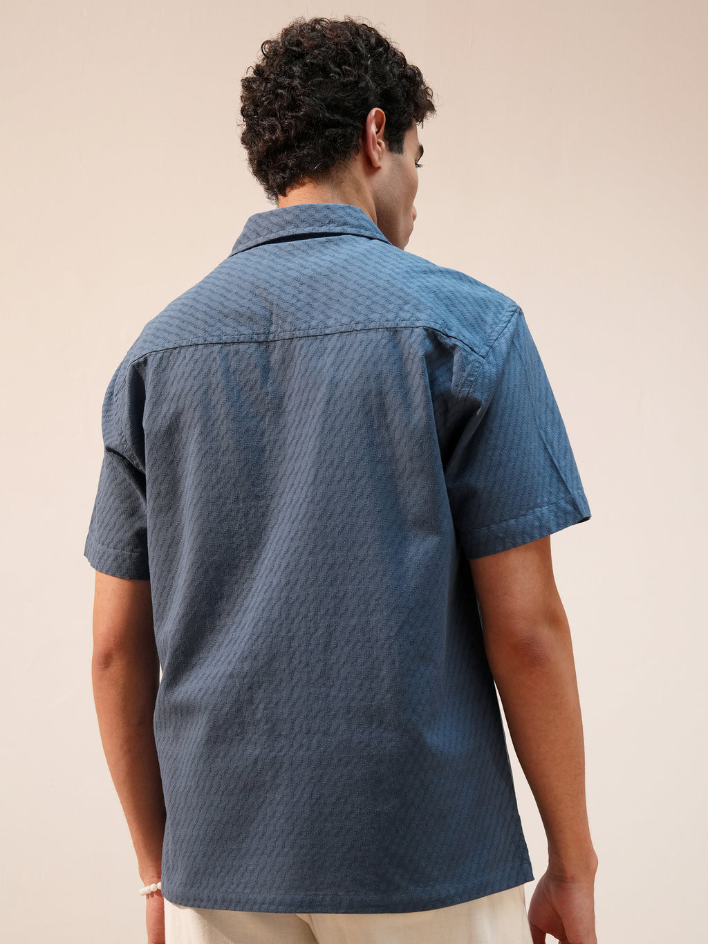 Highlander Men Blue Self Design Relaxed Fit Casual Shirt - Blue - Image 3