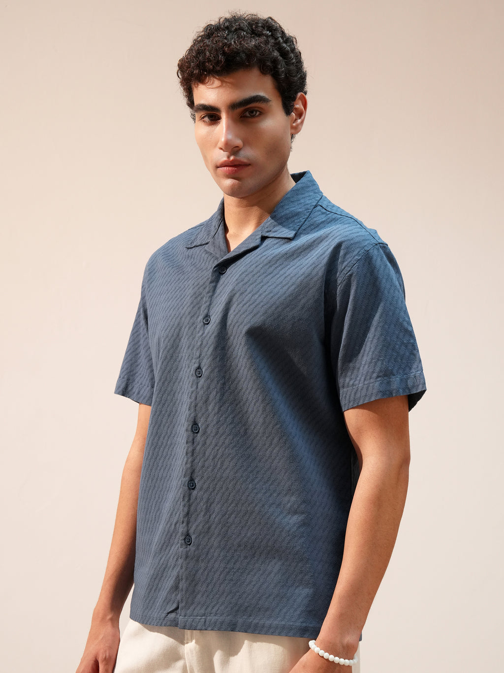 Highlander Men Blue Self Design Relaxed Fit Casual Shirt - Blue - Image 4