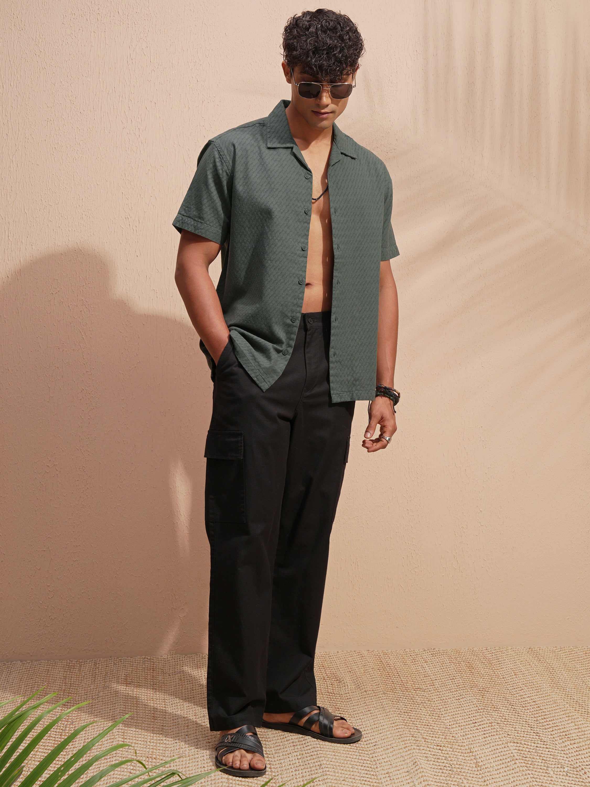 Highlander Men Green Self Design Relaxed Fit Casual Shirt - Green - Image 2