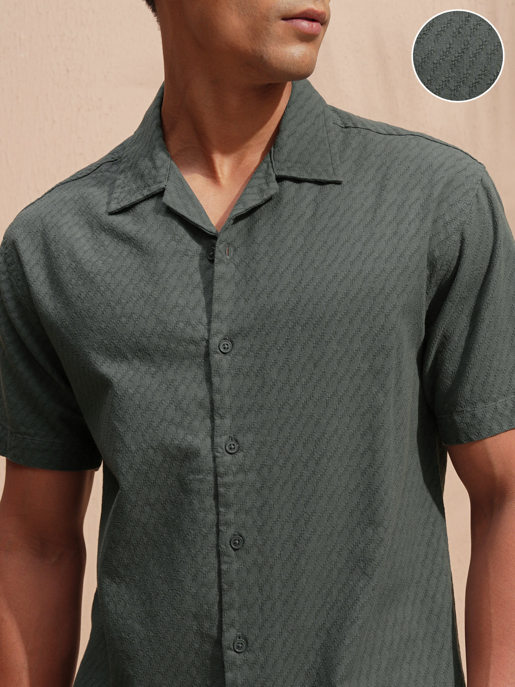 Highlander Men Green Self Design Relaxed Fit Casual Shirt - Green - Image 5