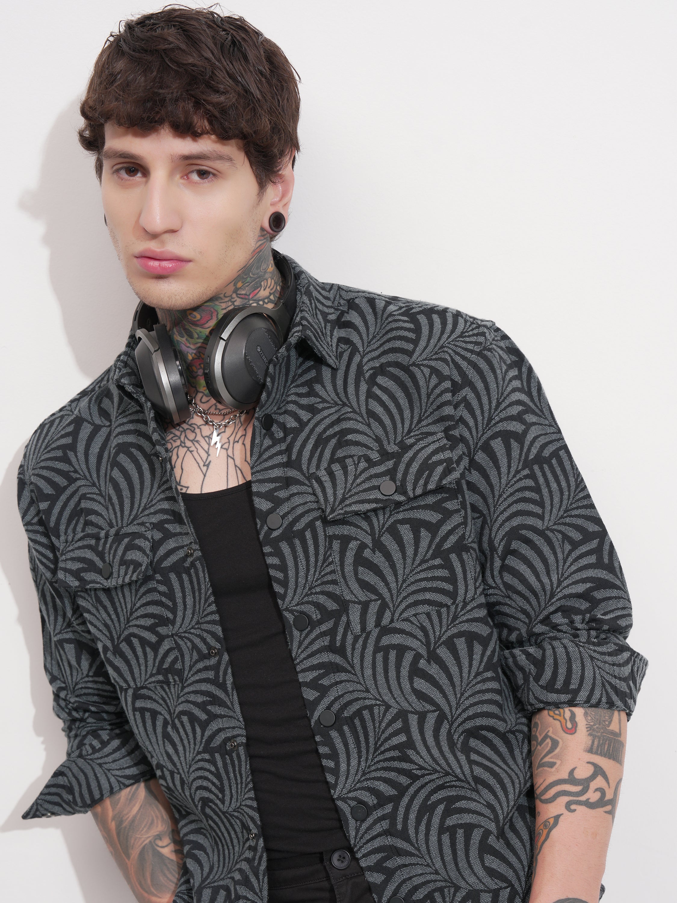 Highlander Men Grey Printed Relaxed Fit Casual Shirt - Grey - Image 1