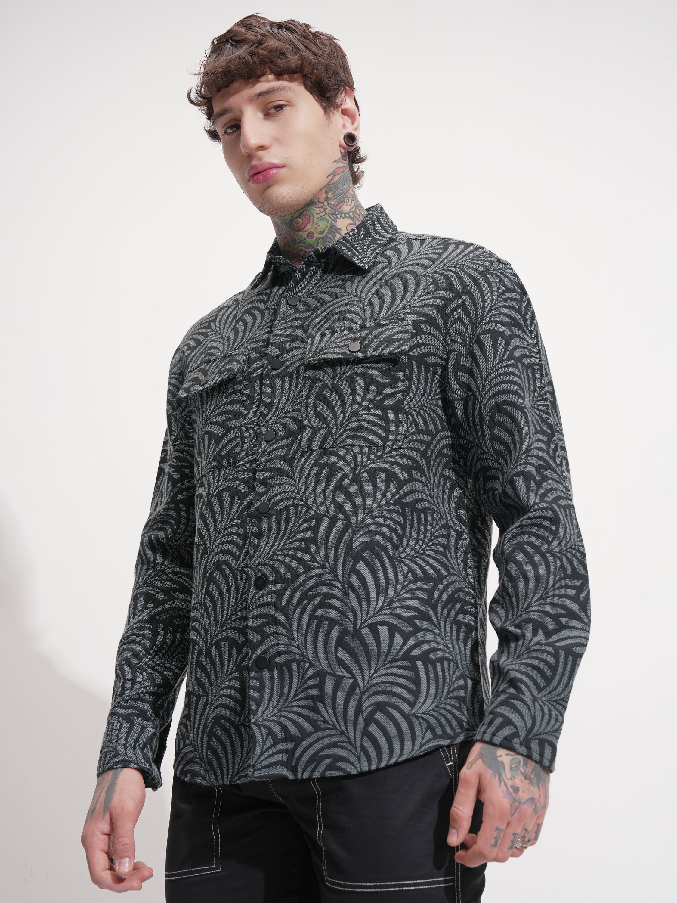 Highlander Men Grey Printed Relaxed Fit Casual Shirt - Grey - Image 4