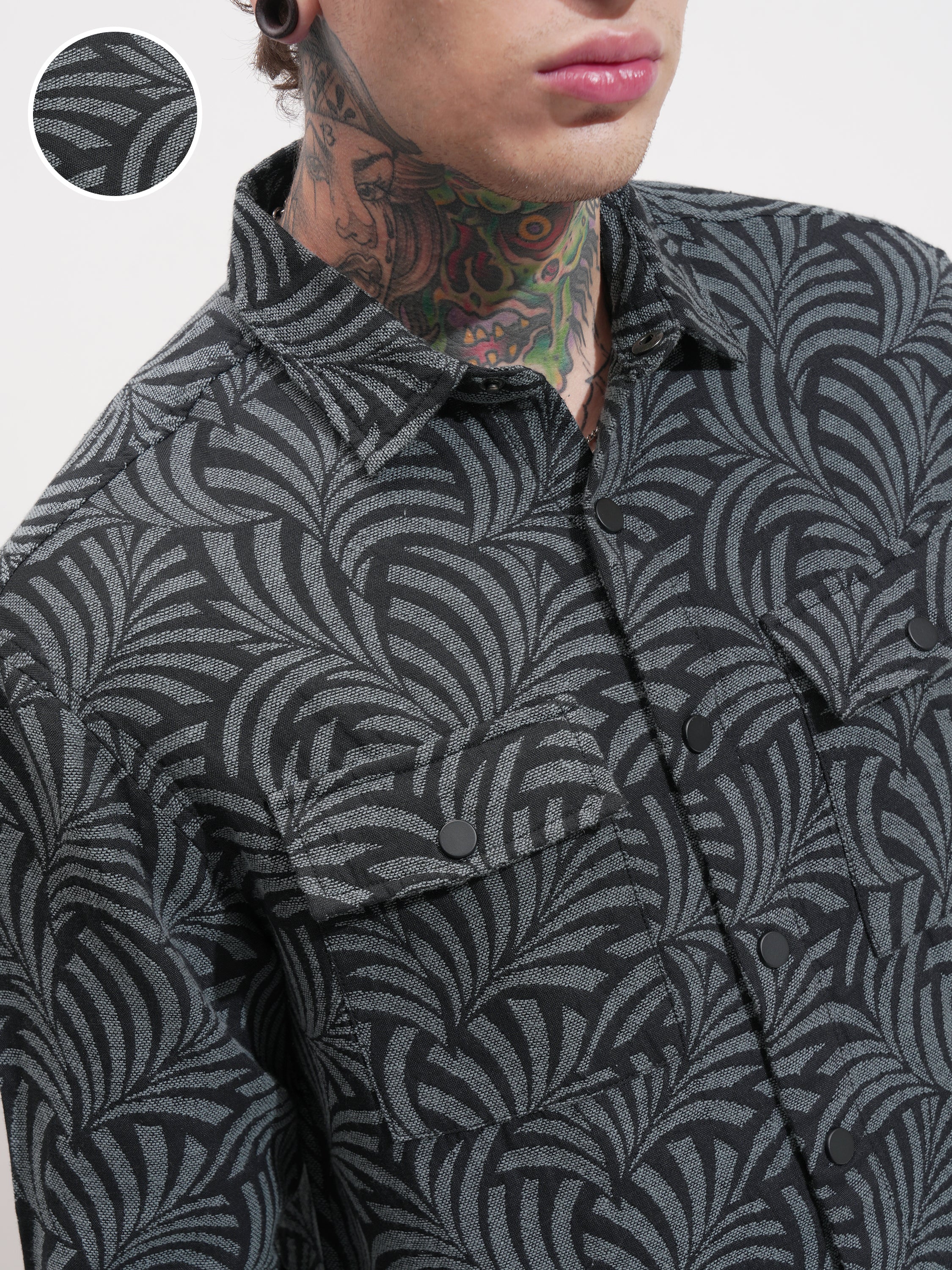 Highlander Men Grey Printed Relaxed Fit Casual Shirt - Grey - Image 5