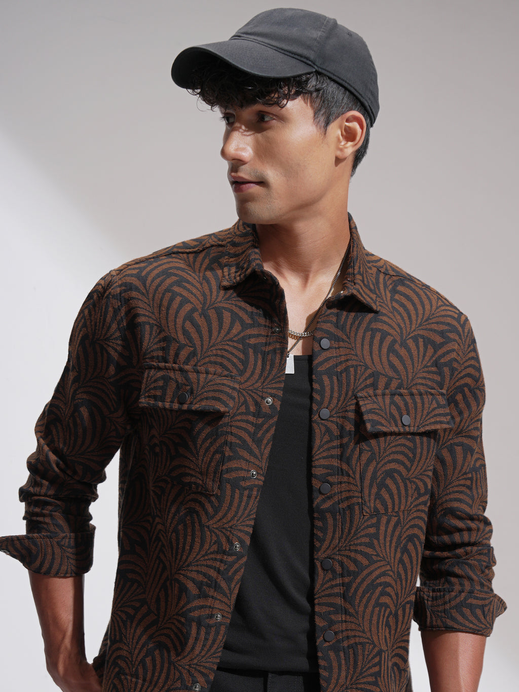 Highlander Men Brown Self Design Relaxed Fit Casual Shirt - Brown - Image 1