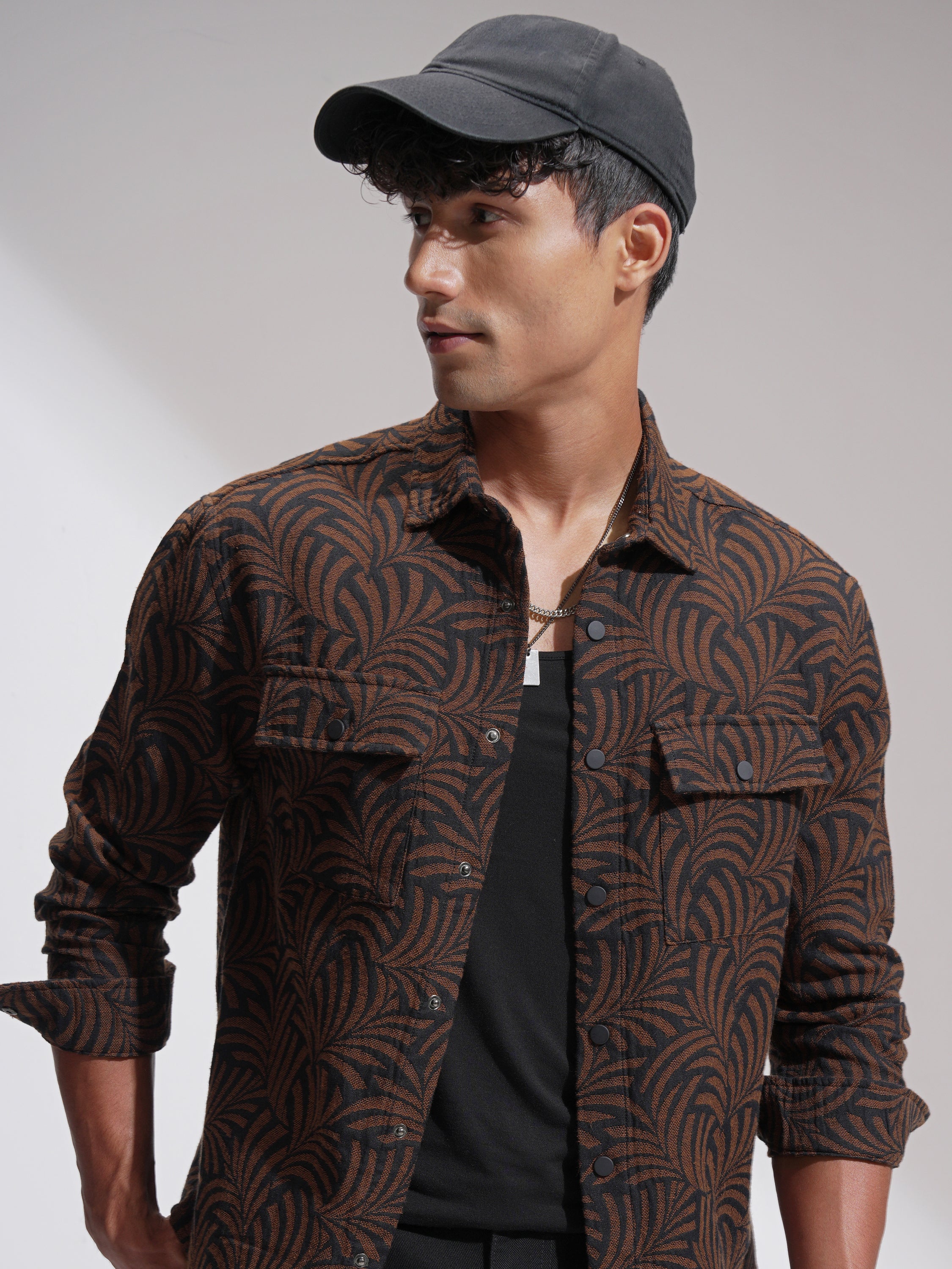 Highlander Men Brown Self Design Relaxed Fit Casual Shirt - Brown - Image 1