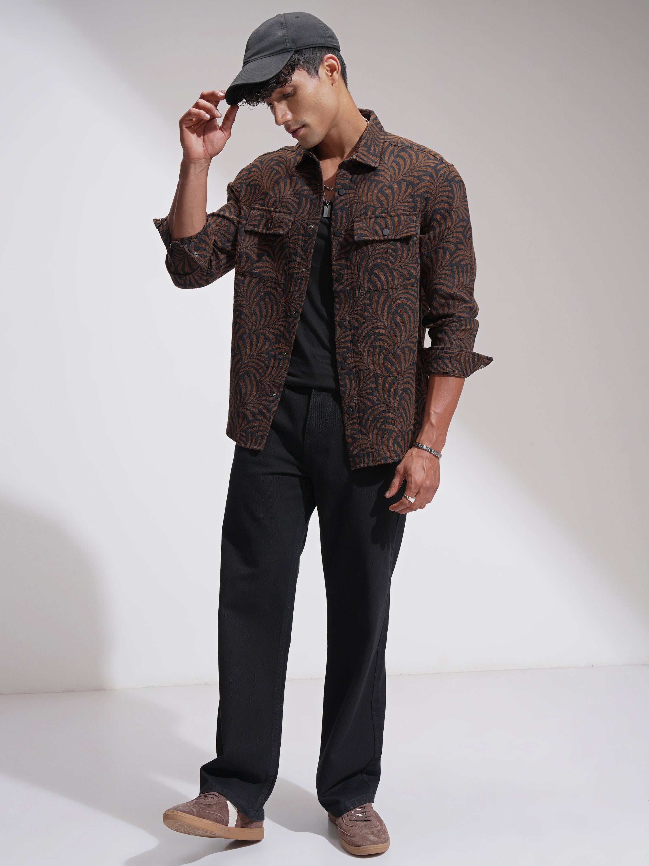 Highlander Men Brown Self Design Relaxed Fit Casual Shirt - Brown - Image 2