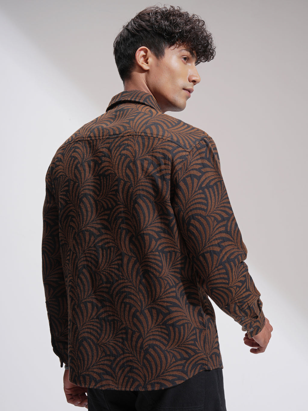 Highlander Men Brown Self Design Relaxed Fit Casual Shirt - Brown - Image 3