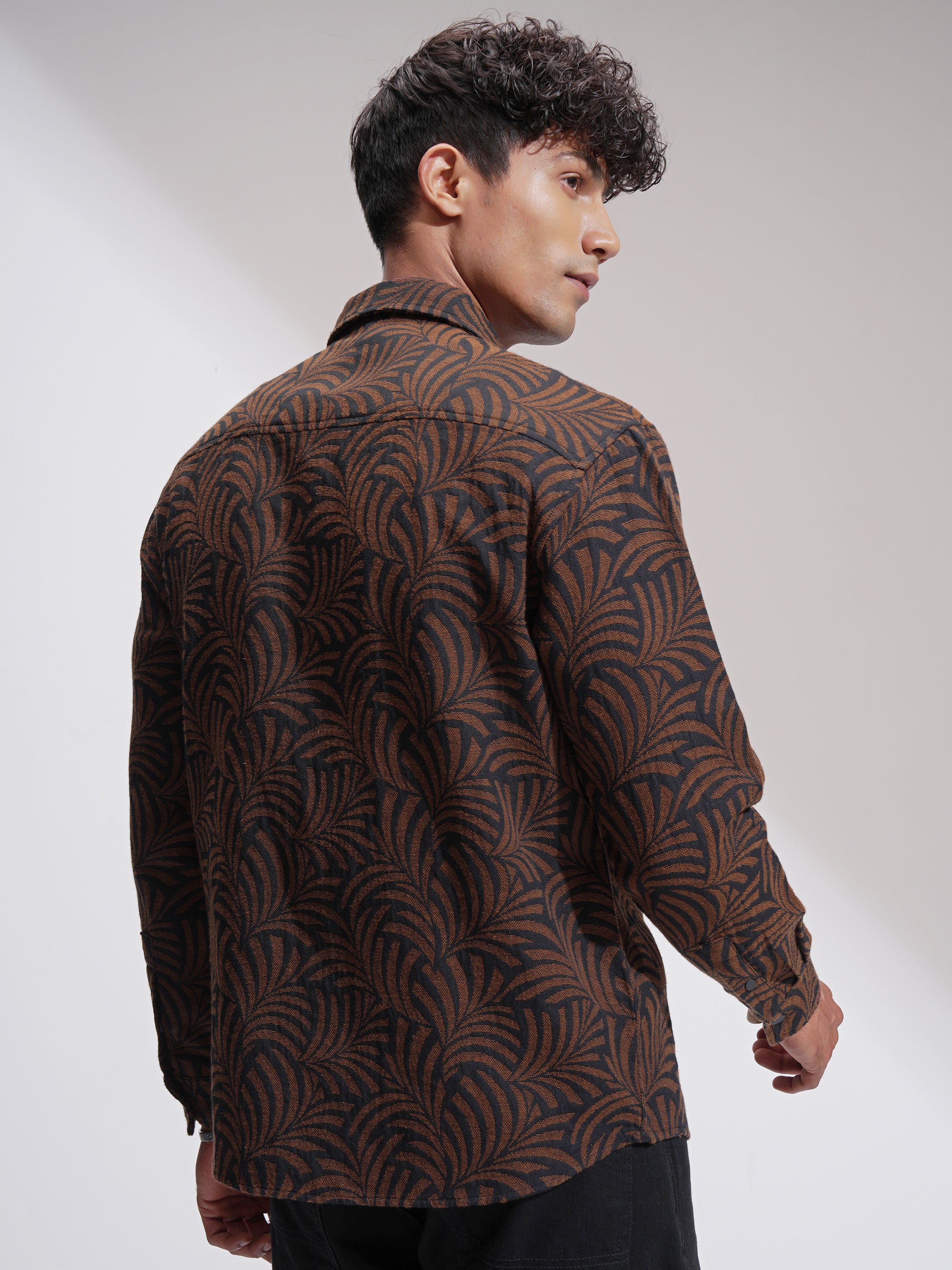 Highlander Men Brown Self Design Relaxed Fit Casual Shirt - Brown - Image 3
