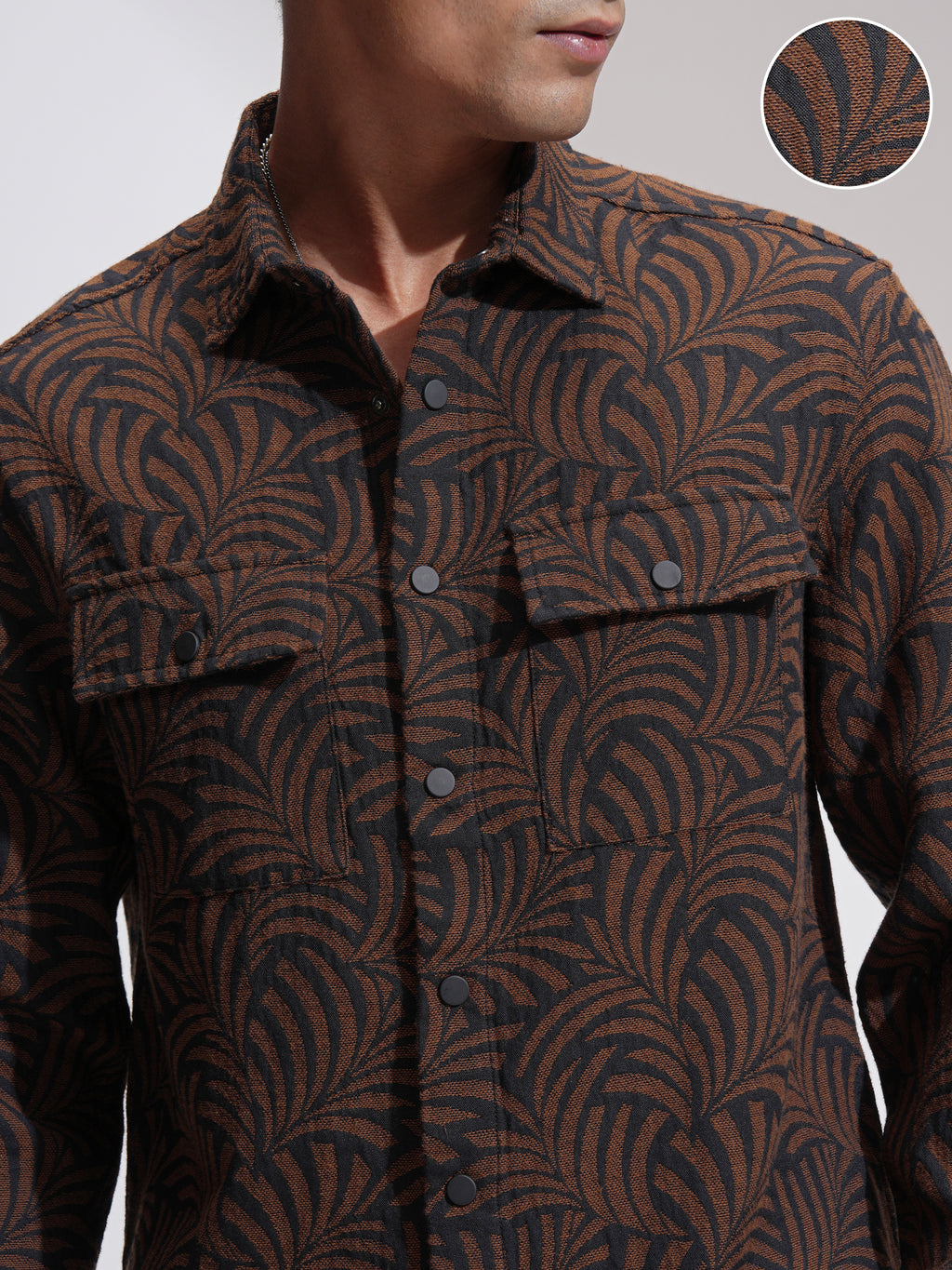 Highlander Men Brown Self Design Relaxed Fit Casual Shirt - Brown - Image 5