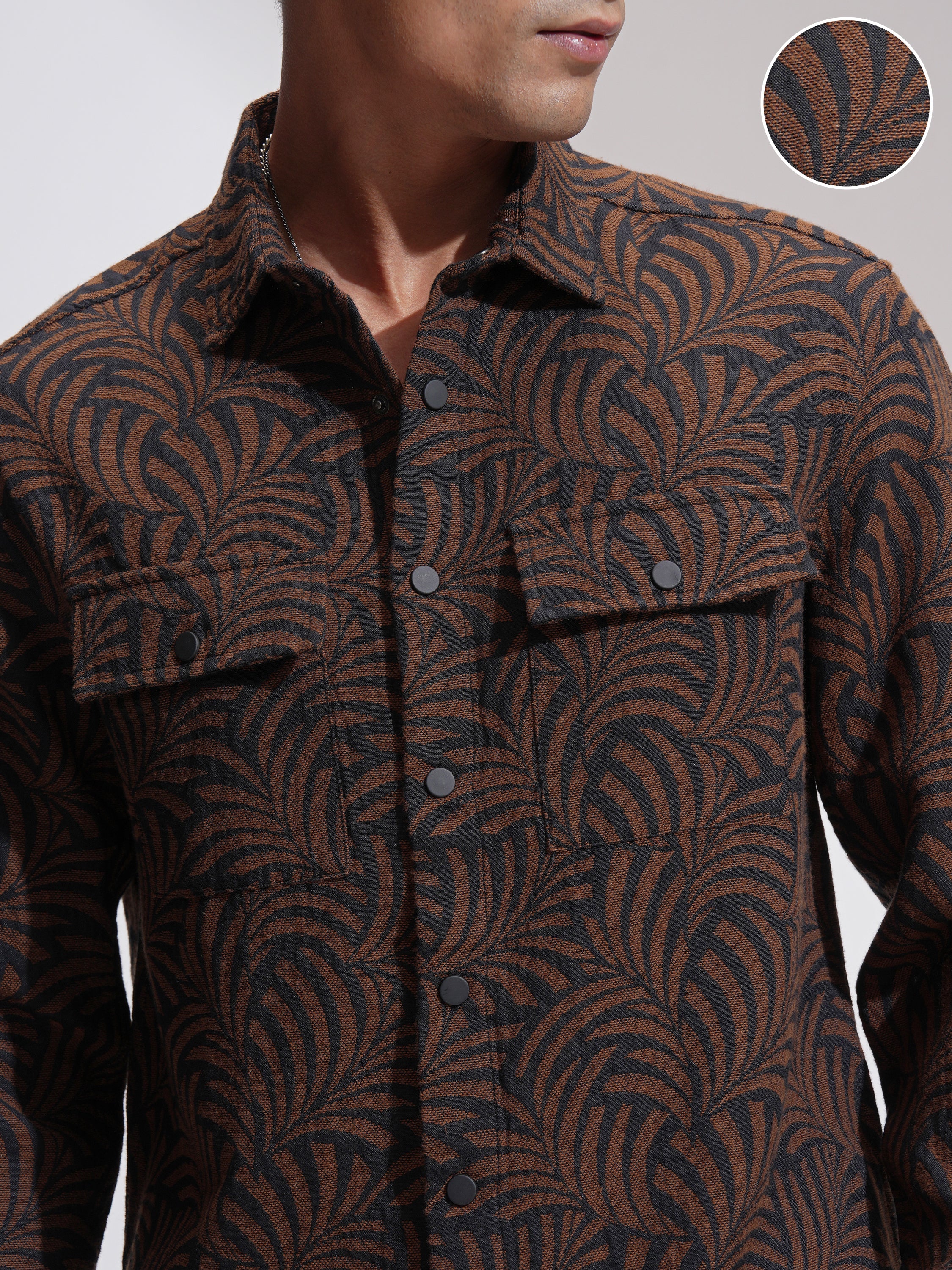 Highlander Men Brown Self Design Relaxed Fit Casual Shirt - Brown - Image 5