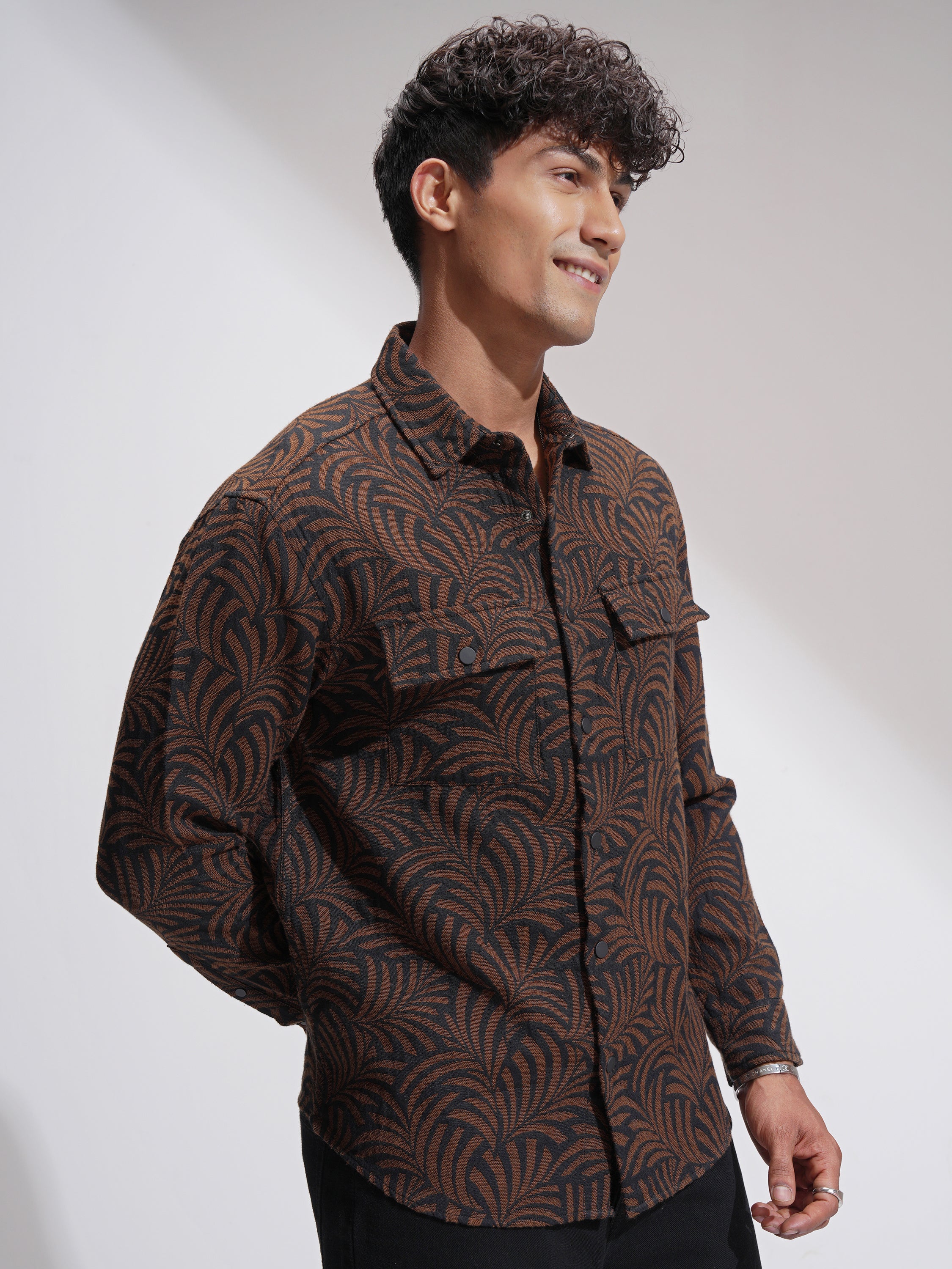 Highlander Men Brown Self Design Relaxed Fit Casual Shirt - Brown - Image 6