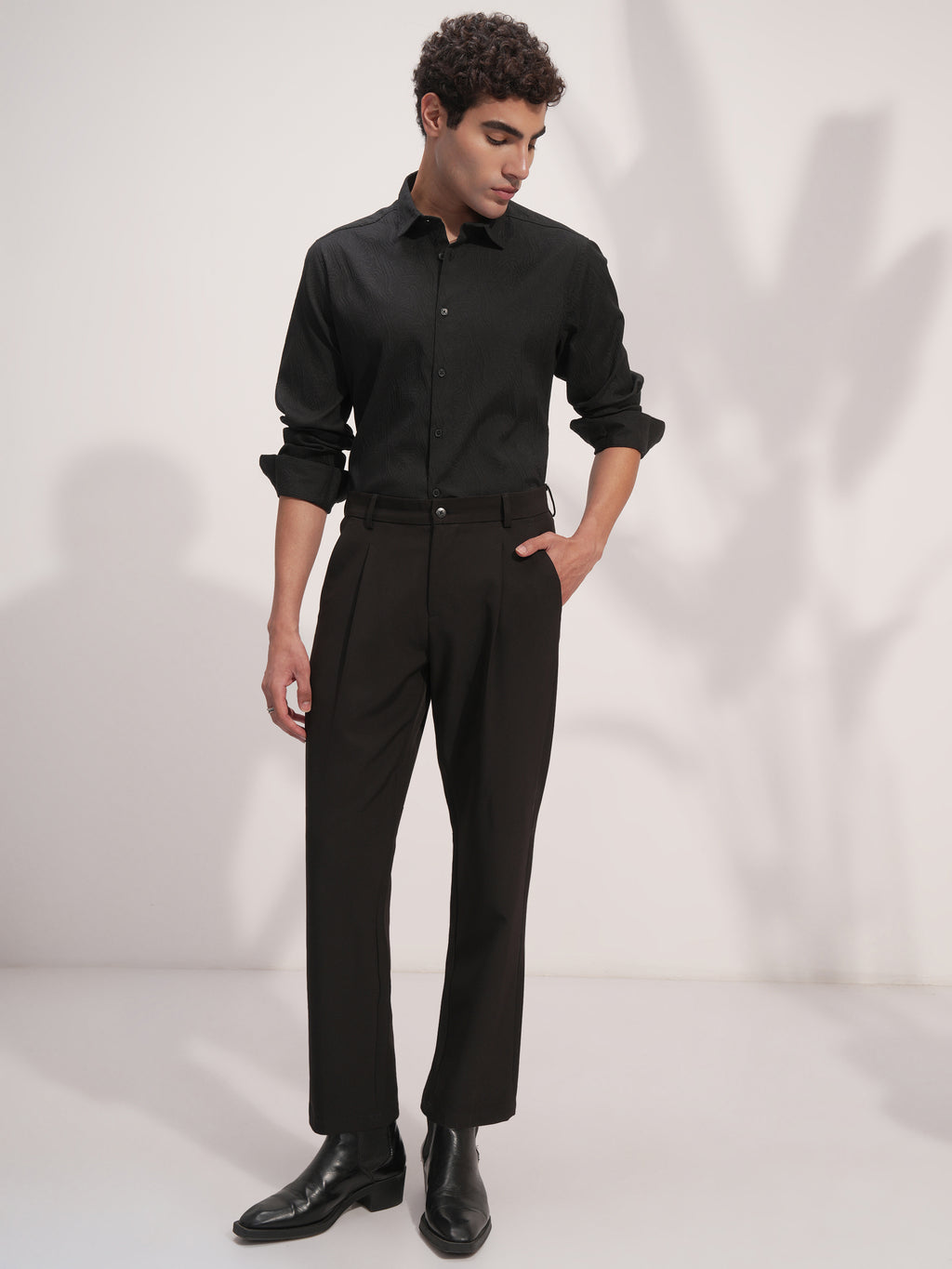 Highlander Men Black Self Design Slim Fit Casual Shirt - Black - Image 2