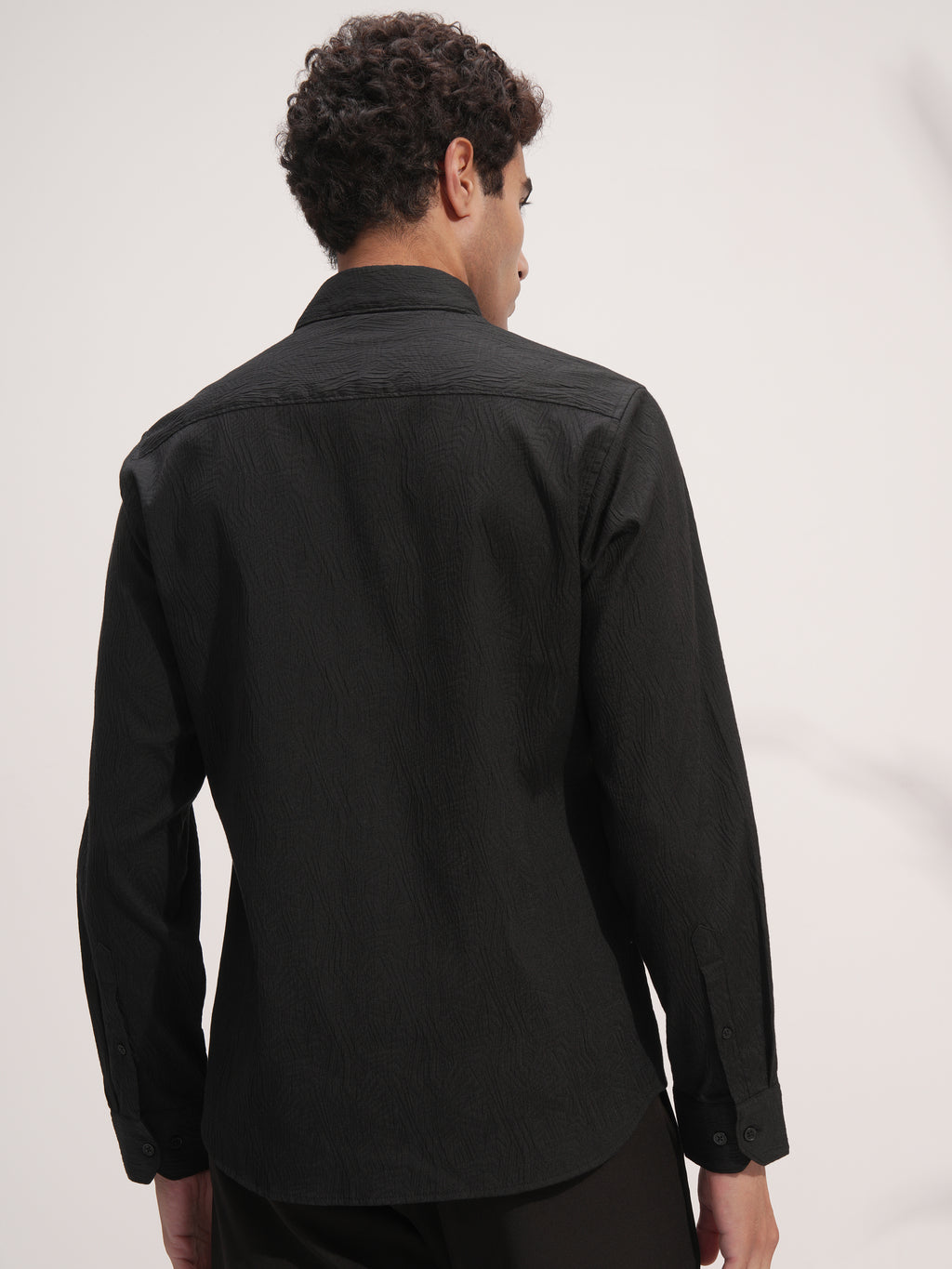Highlander Men Black Self Design Slim Fit Casual Shirt - Black - Image 3