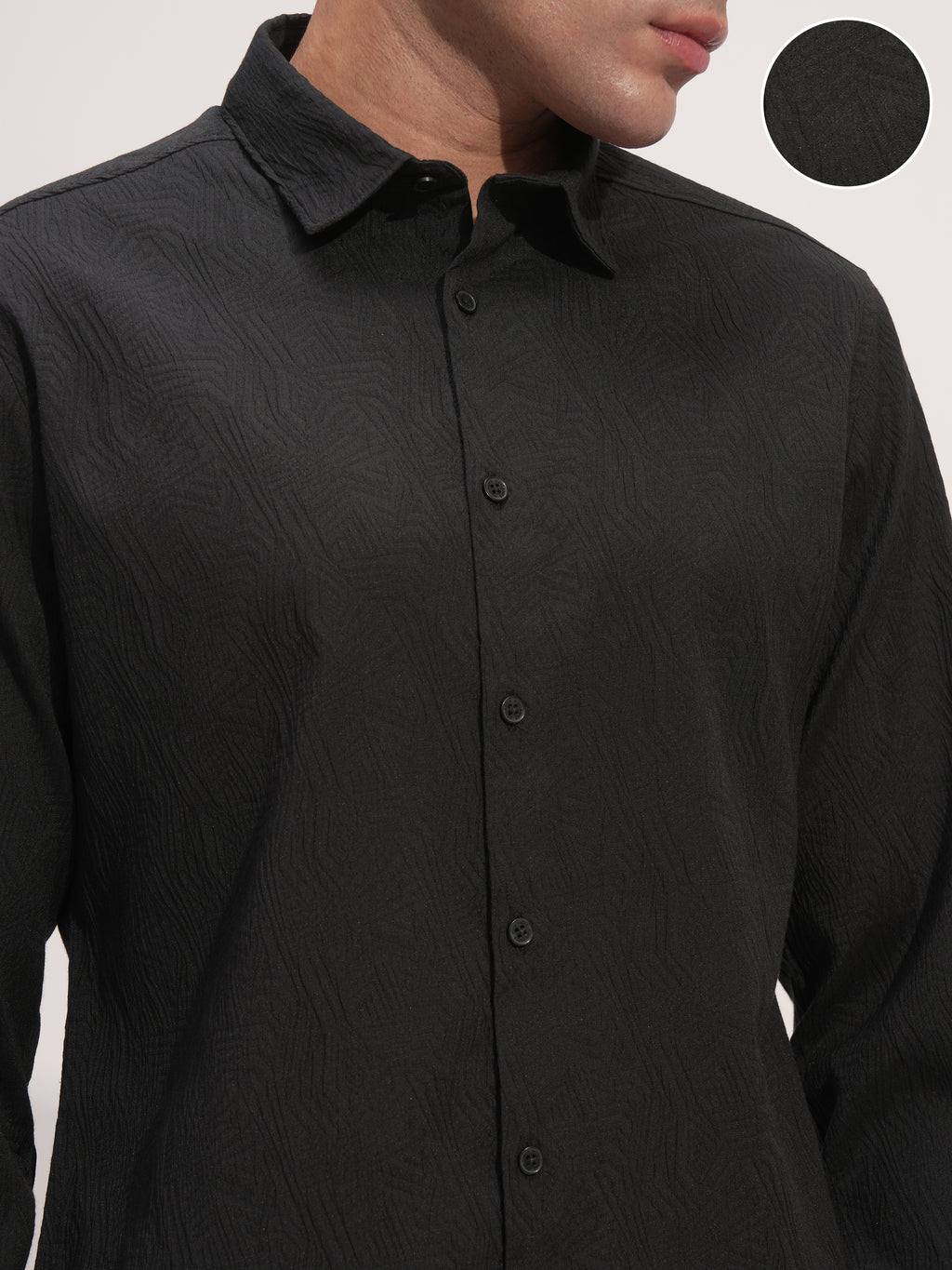 Highlander Men Black Self Design Slim Fit Casual Shirt - Black - Image 5