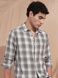 Highlander Men Grey Checked Slim Fit Casual Shirt - Grey - Image 1