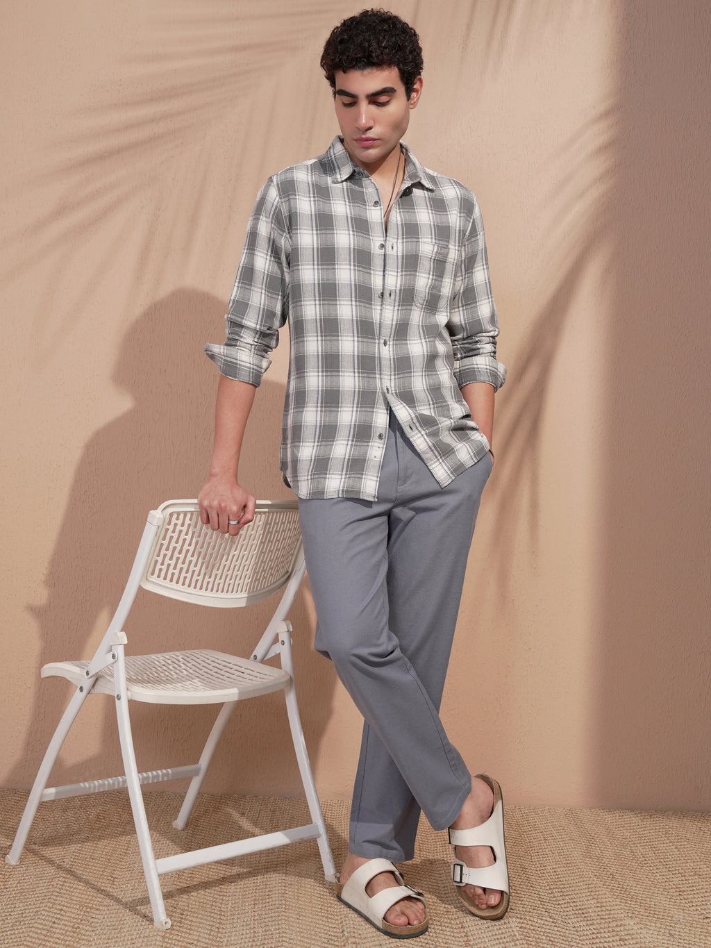 Highlander Men Grey Checked Slim Fit Casual Shirt - Grey - Image 2