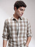 Highlander Men Khaki Checked Slim Fit Casual Shirt - Khaki - Image 1