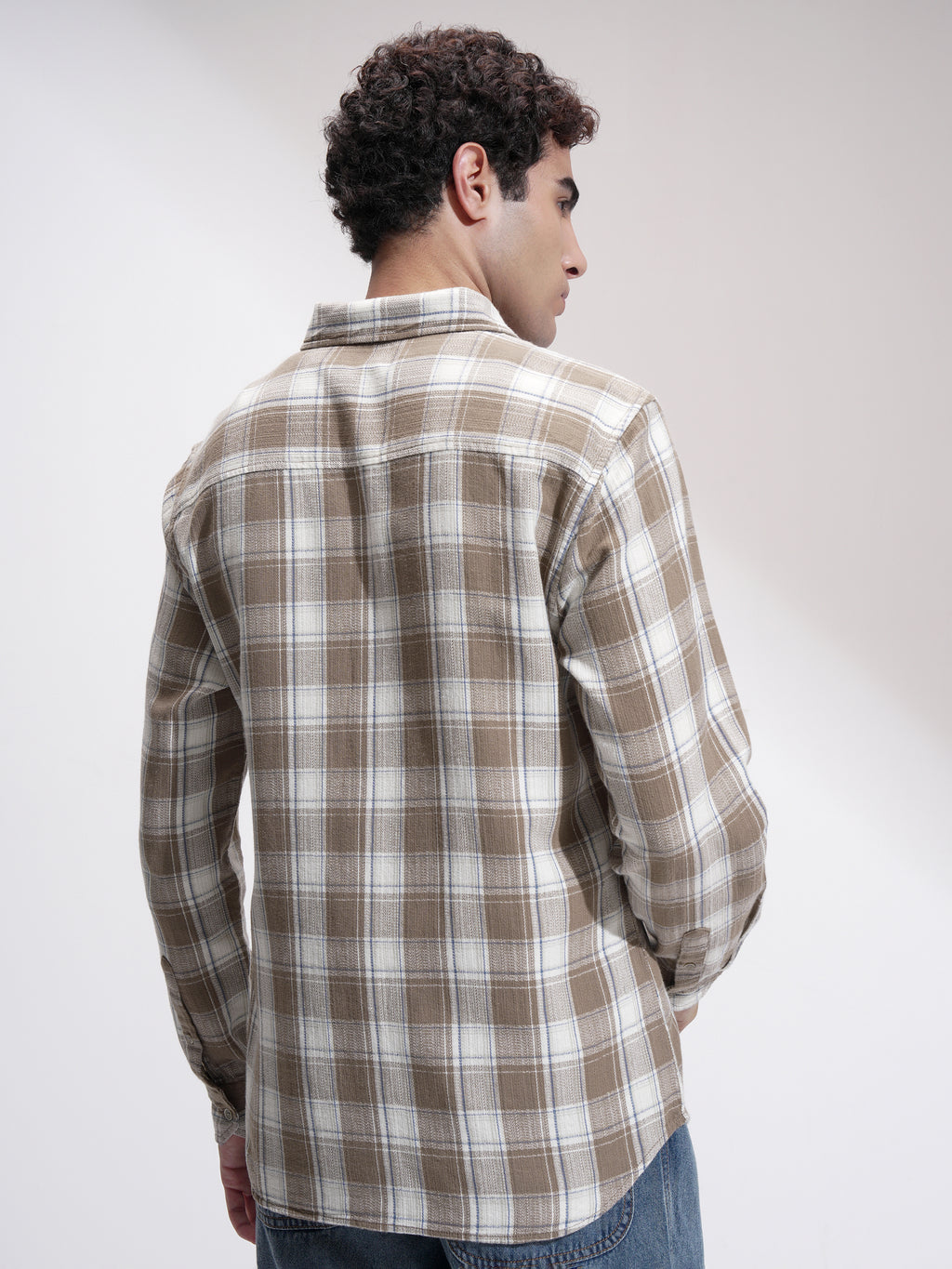 Highlander Men Khaki Checked Slim Fit Casual Shirt - Khaki - Image 3