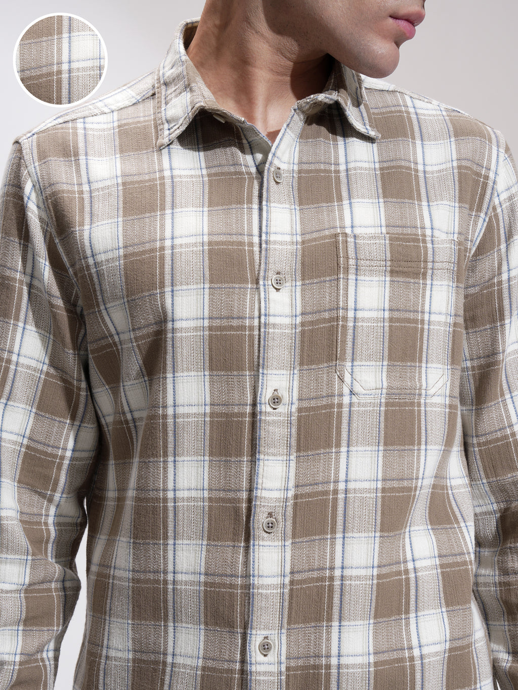 Highlander Men Khaki Checked Slim Fit Casual Shirt - Khaki - Image 5