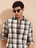 Highlander Men Brown Checked Slim Fit Casual Shirt - Brown - Image 1