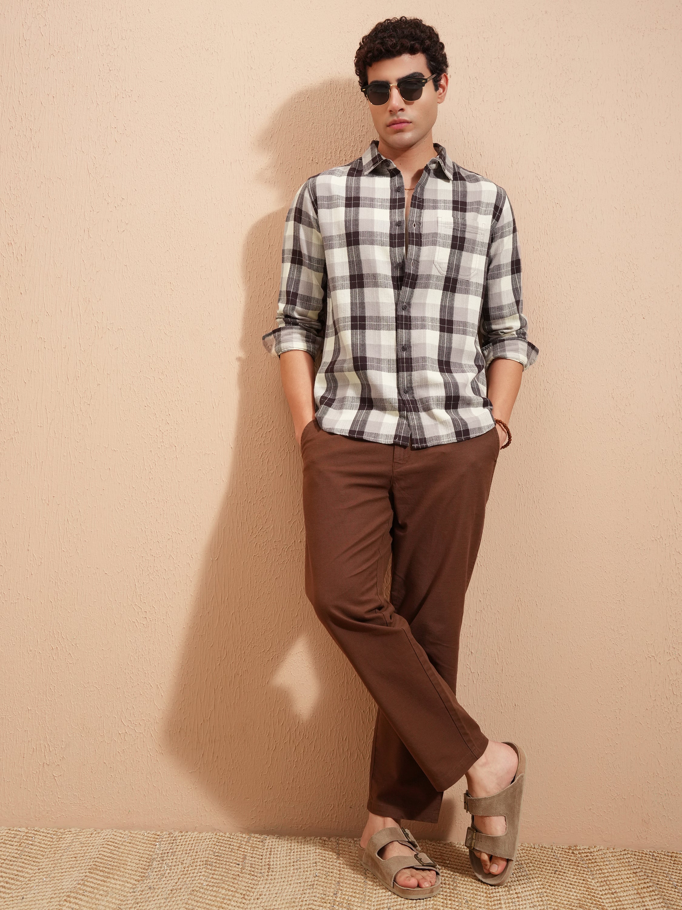 Highlander Men Brown Checked Slim Fit Casual Shirt - Brown - Image 2