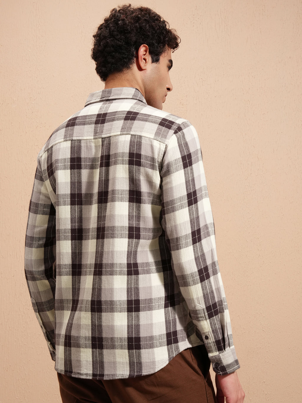 Highlander Men Brown Checked Slim Fit Casual Shirt - Brown - Image 3