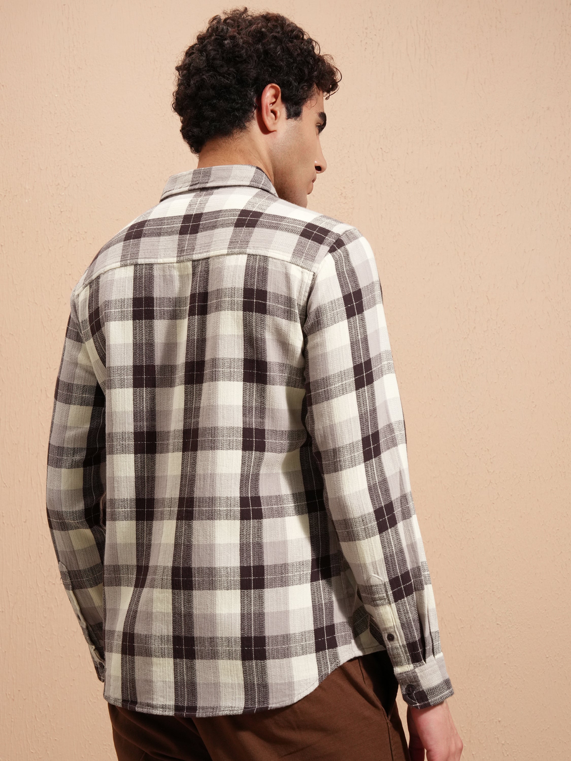 Highlander Men Brown Checked Slim Fit Casual Shirt - Brown - Image 3