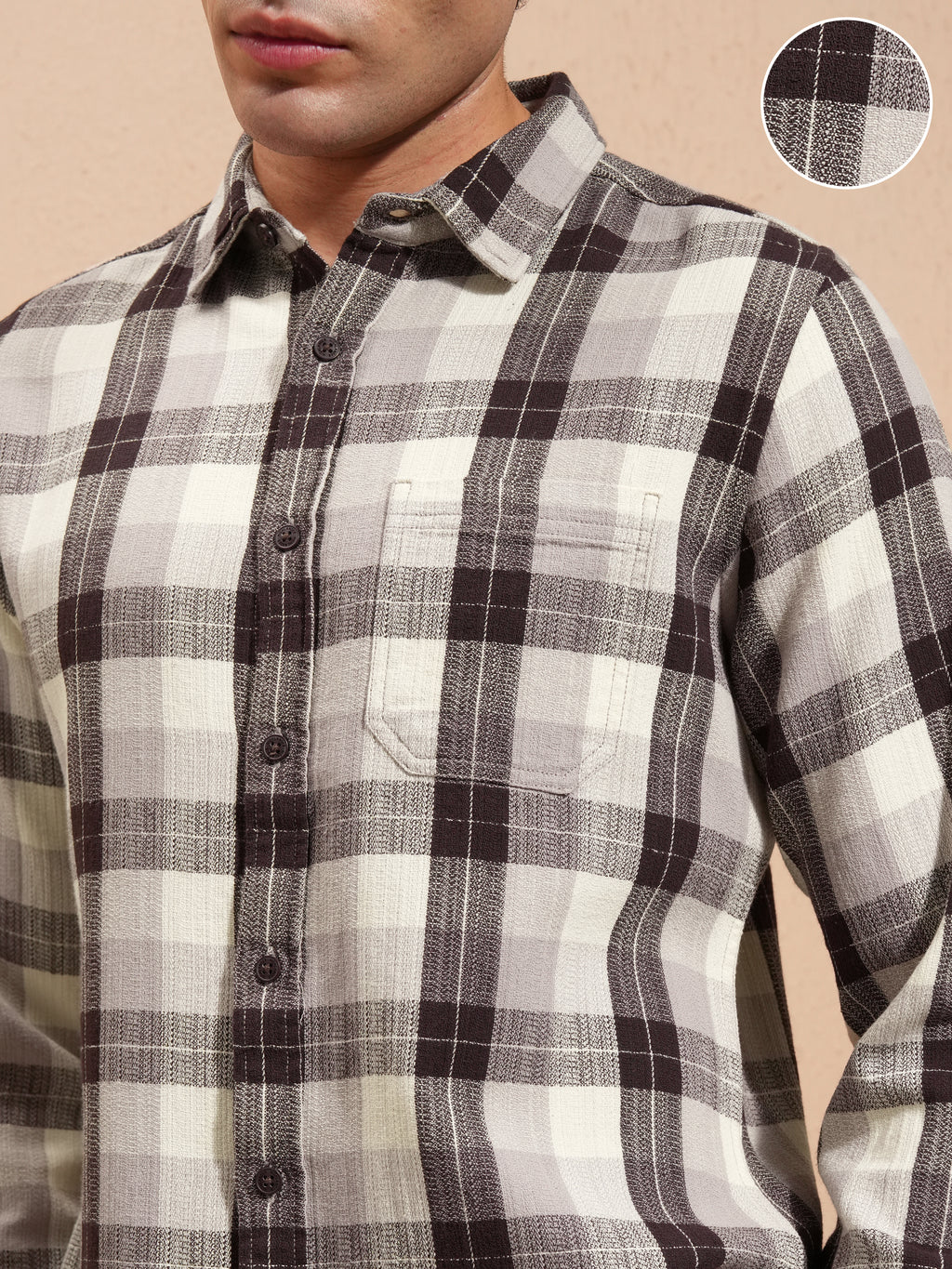 Highlander Men Brown Checked Slim Fit Casual Shirt - Brown - Image 5