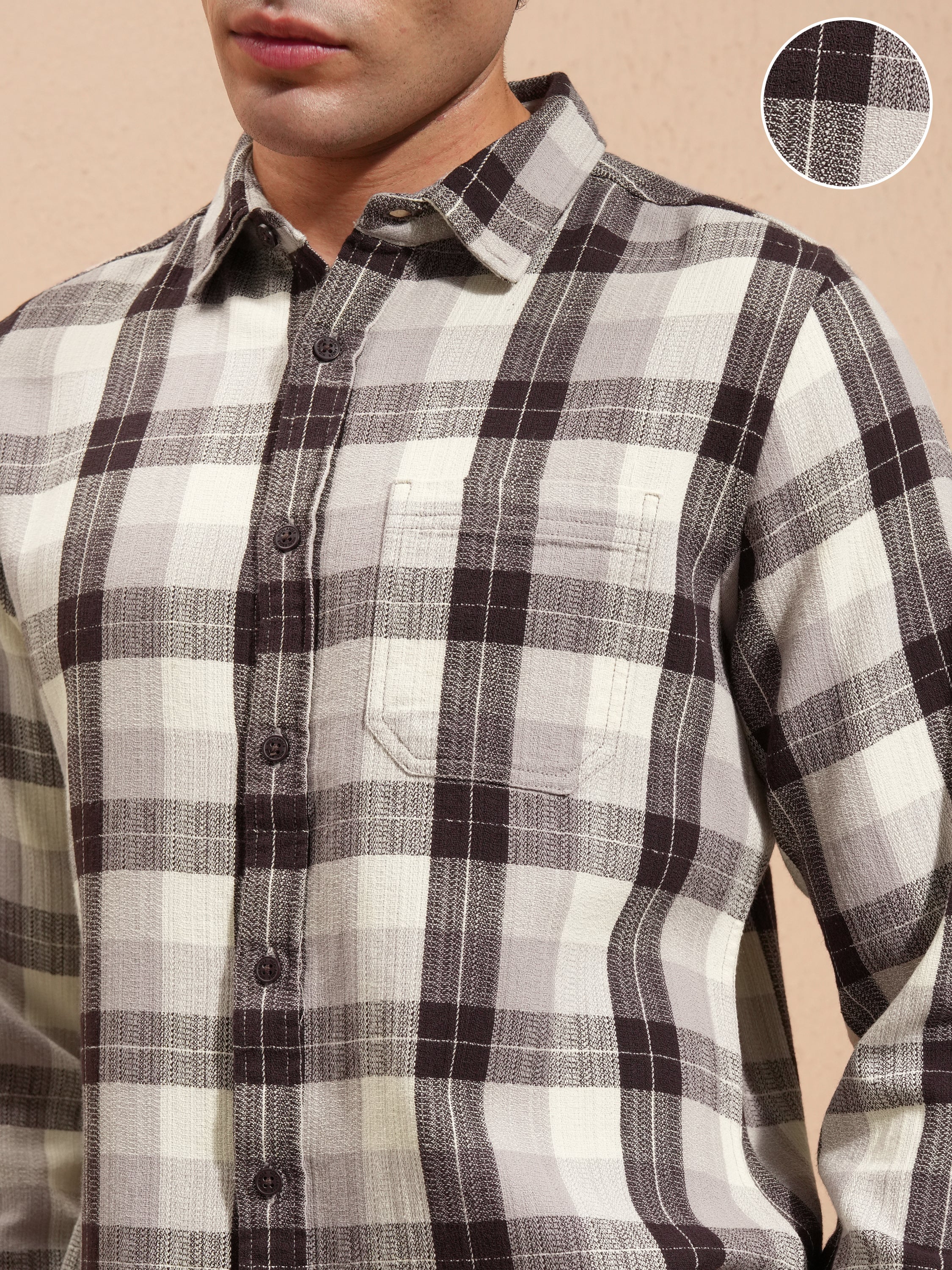Highlander Men Brown Checked Slim Fit Casual Shirt - Brown - Image 5