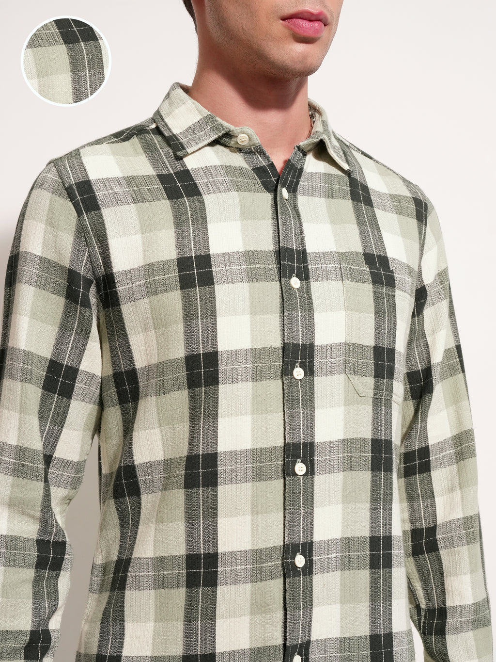 Highlander Men Green Checked Slim Fit Casual Shirt - Green - Image 5