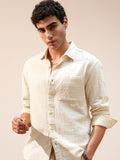 Highlander Men Cream Self Design Relaxed Fit Casual Shirt - Cream - Image 1